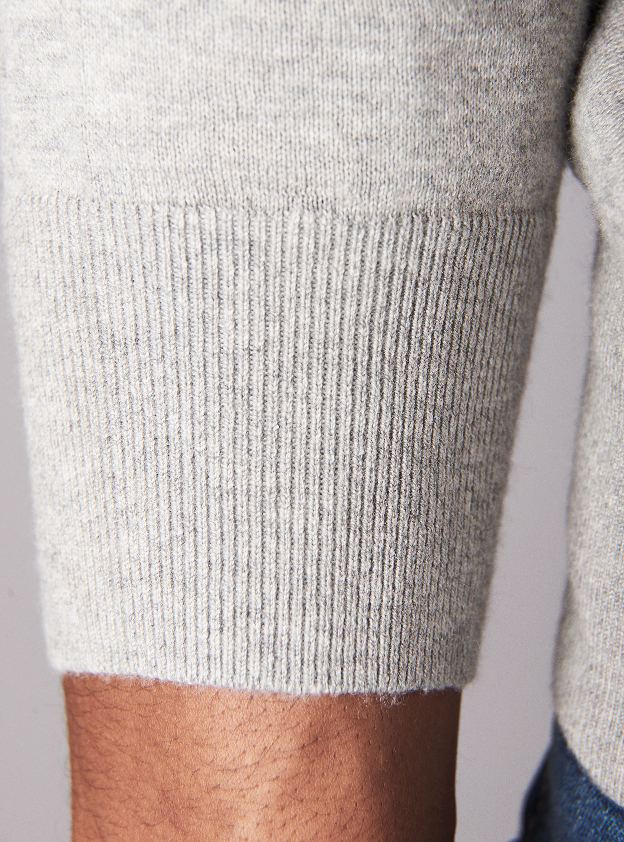 Jersey cuello redondo b&aacute;sico en algod&oacute;n seda cashmere, GRIS CLARO JASPEADO