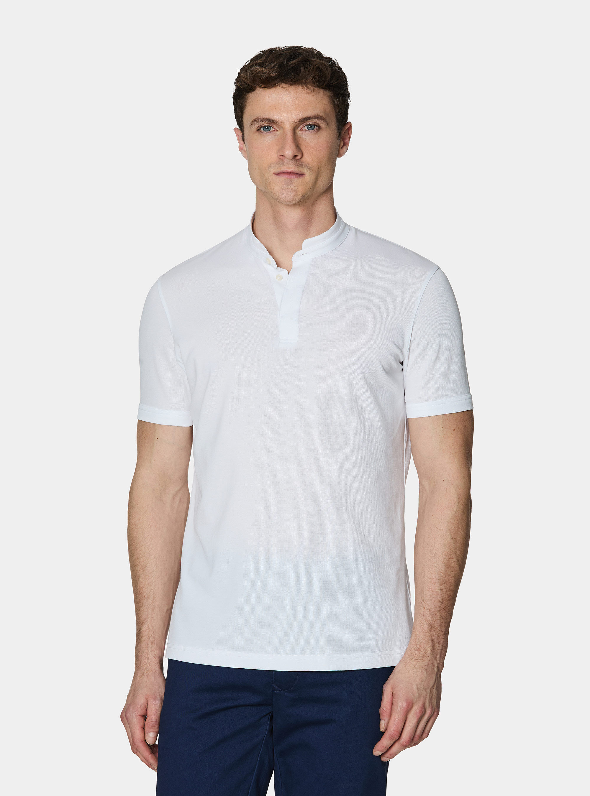 Polo collo coreano in misto cotone stretch
