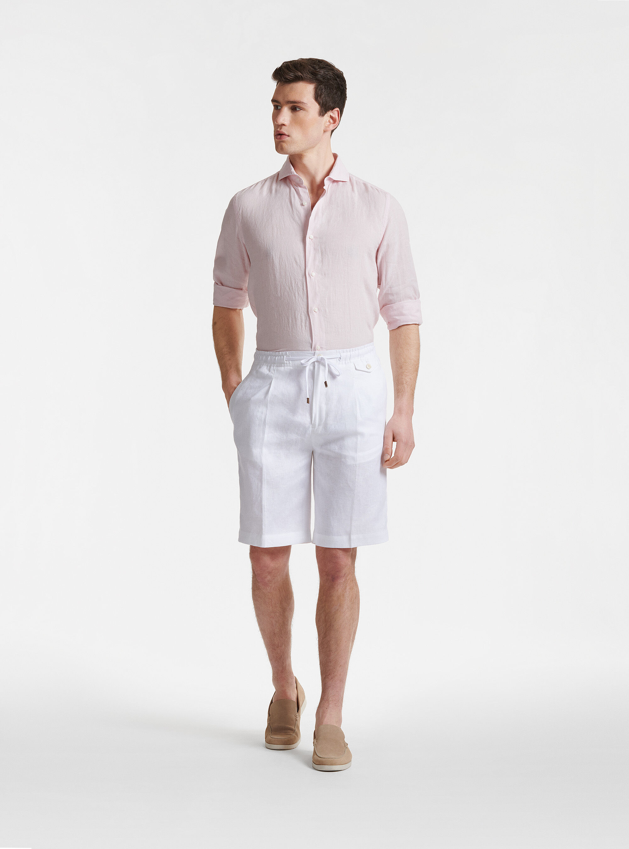 Bermuda tinta unita in puro lino, BIANCO