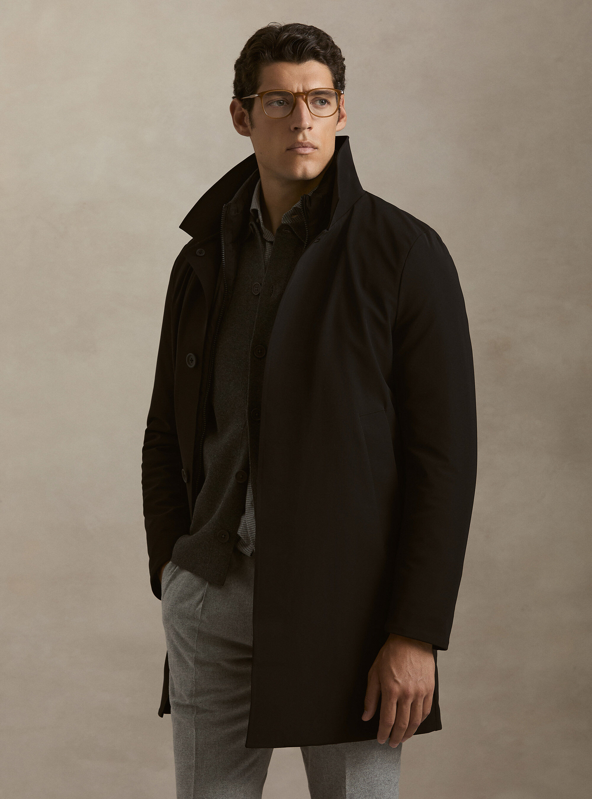 Single-breasted padded raincoat with removable bib