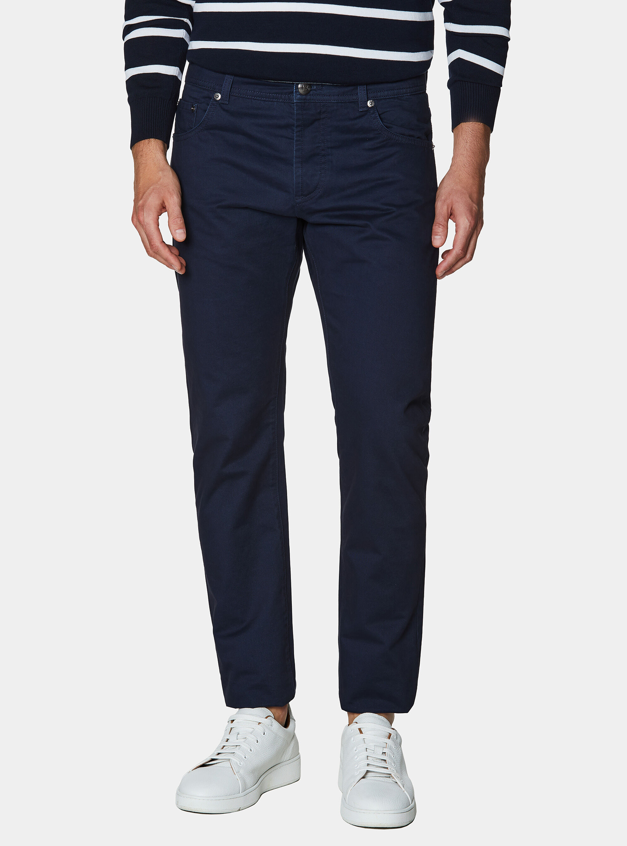 Pantaloni slim fit in twill di cotone, BLU NAVY