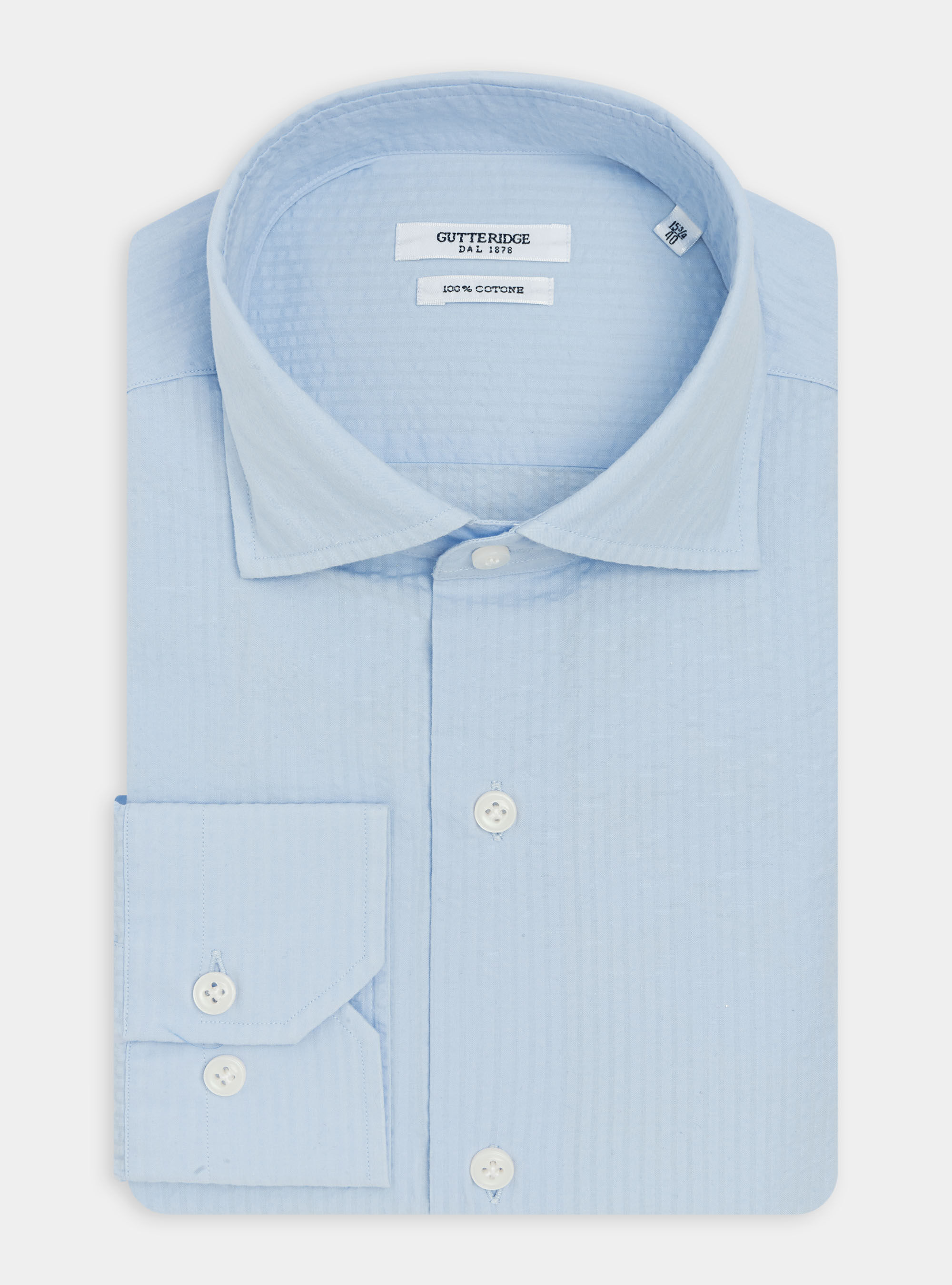 Hemd mit halbfranz&ouml;sischem Kragen aus Seersucker-Baumwolle, AZZURRO 0276C