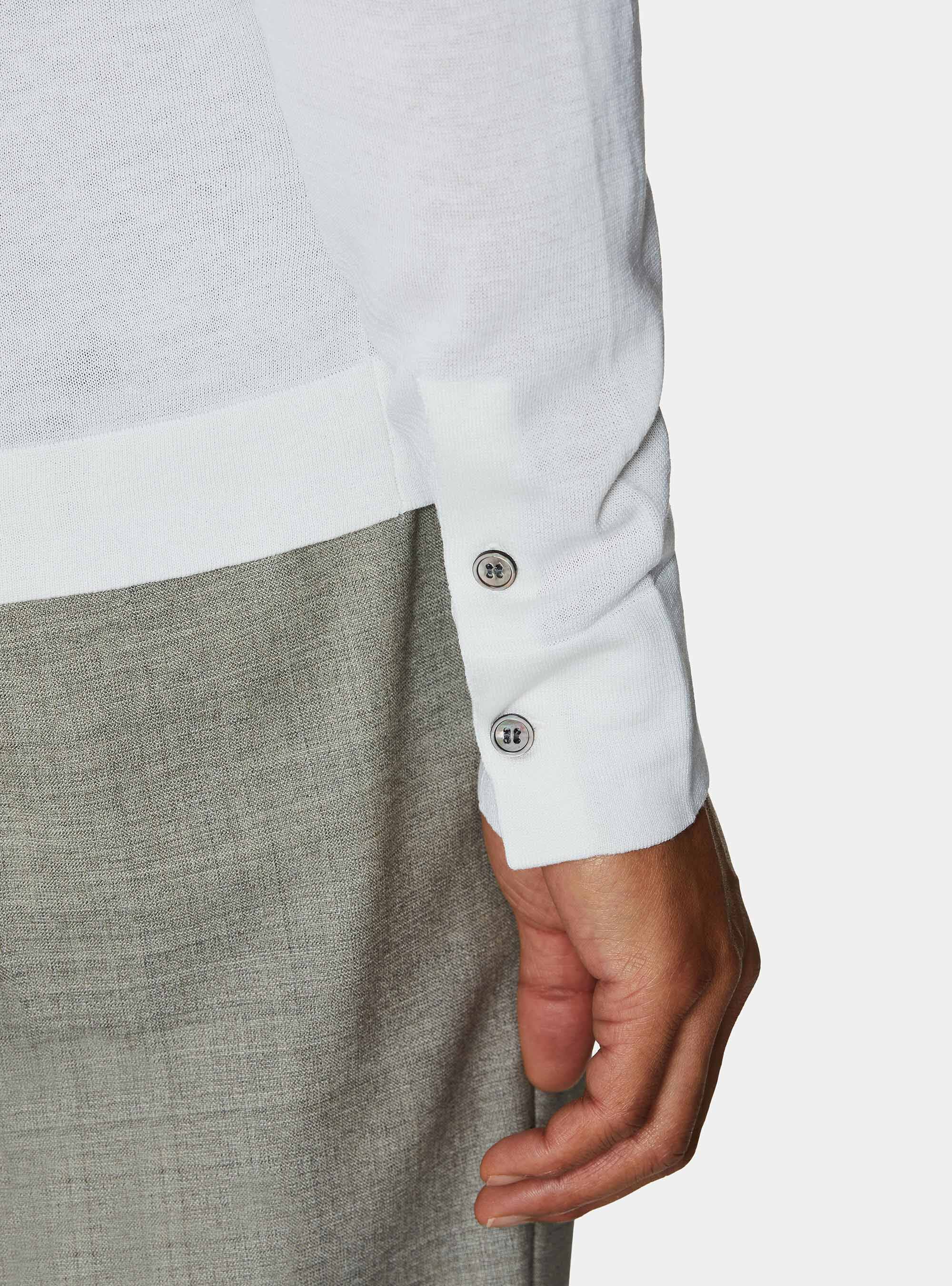 Polo camicia in cotone e seta, BIANCO