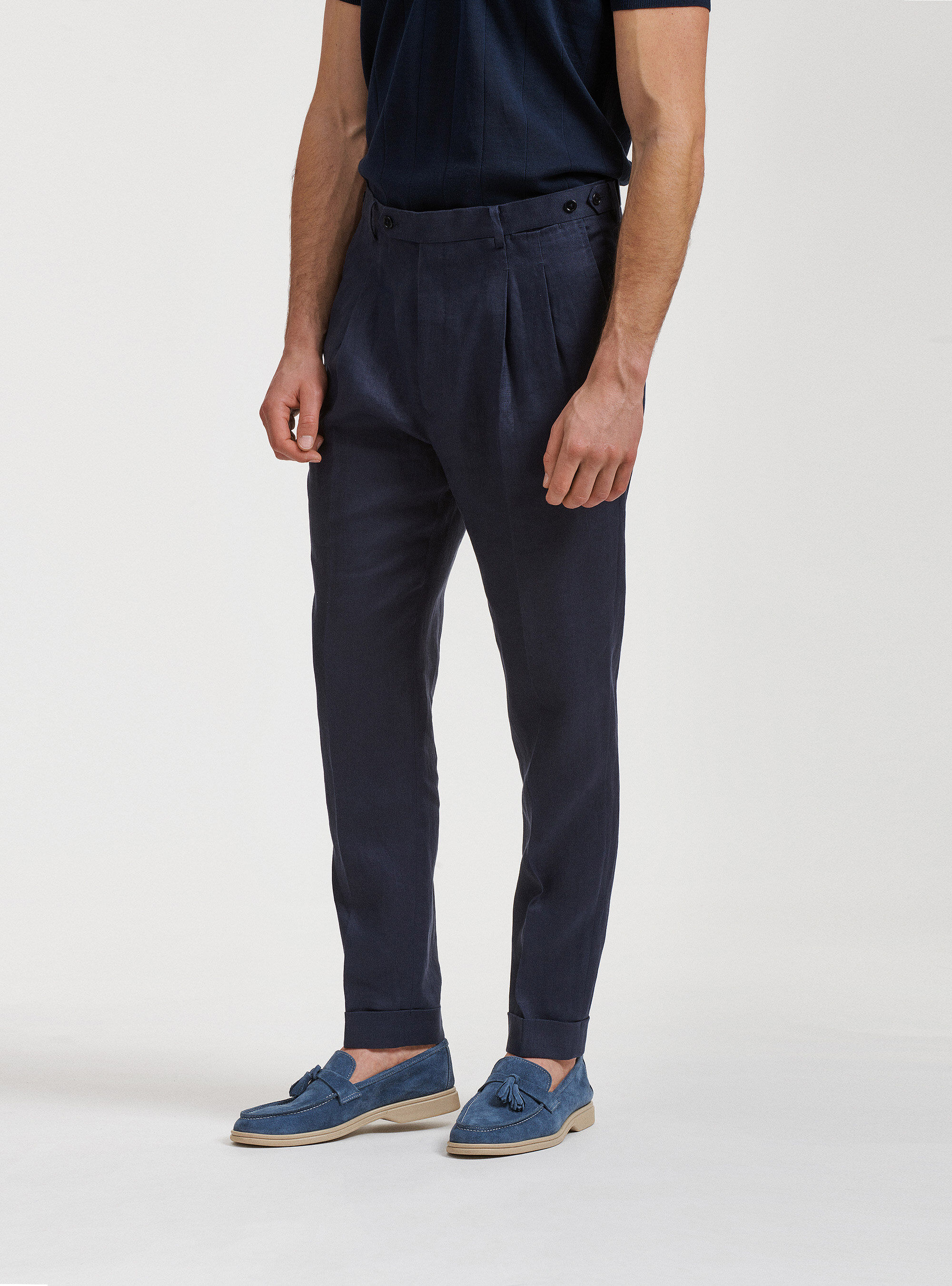 Pure linen double pleat trousers