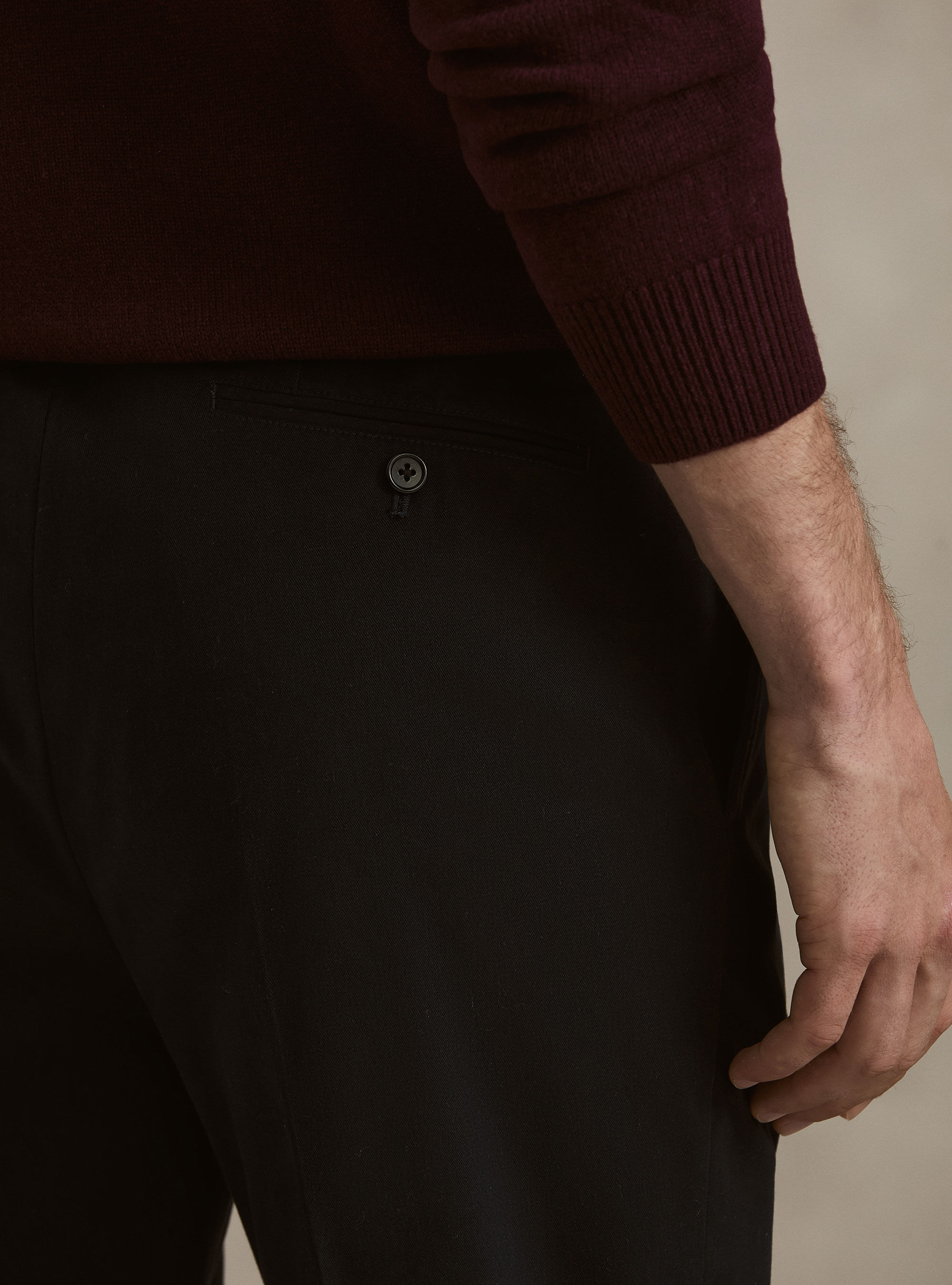 Pantaloni con pince in twill cotone e cashmere, BLU NAVY