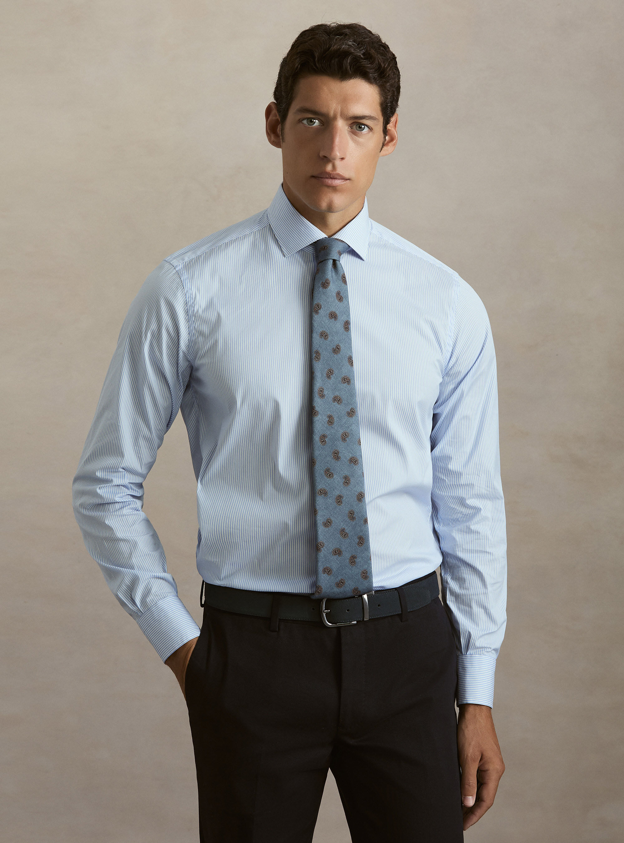 Camisa de rayas de popel&iacute;n de algod&oacute;n el&aacute;stico