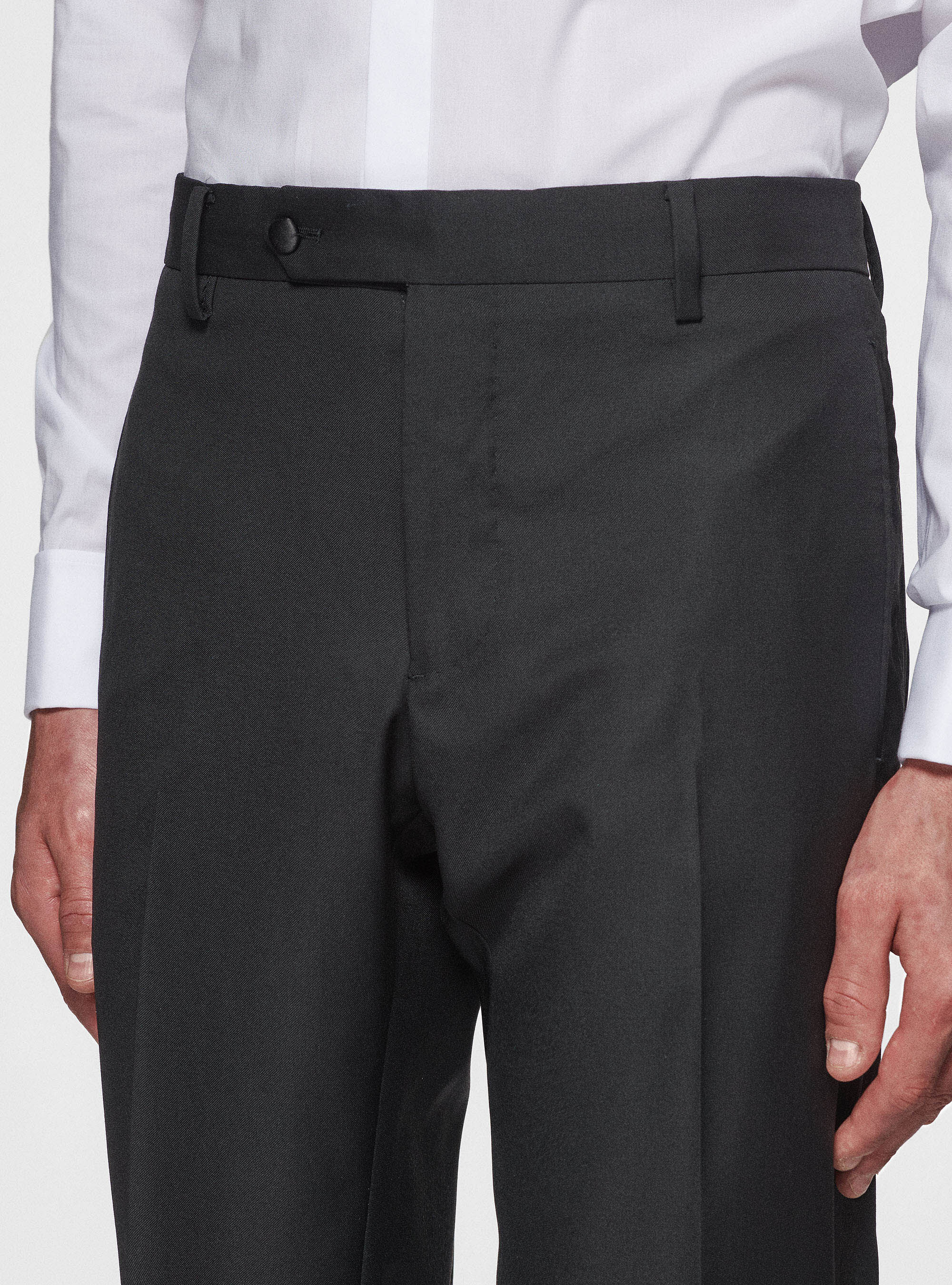 Pantaloni smoking neri in pura lana, NERO