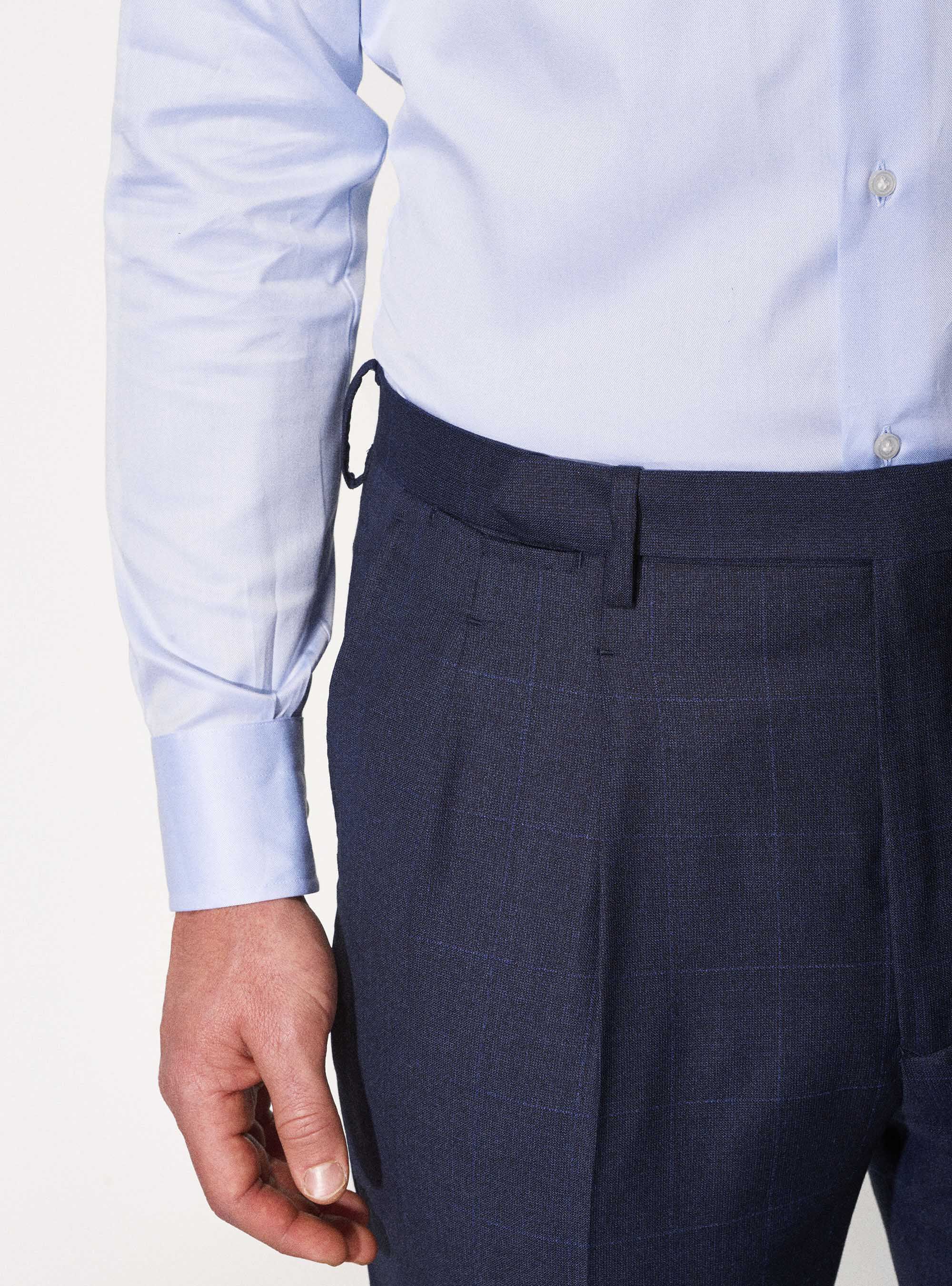 Pantaloni per abito in lana finestrata Vitale Barberis Canonico, BLU NAVY