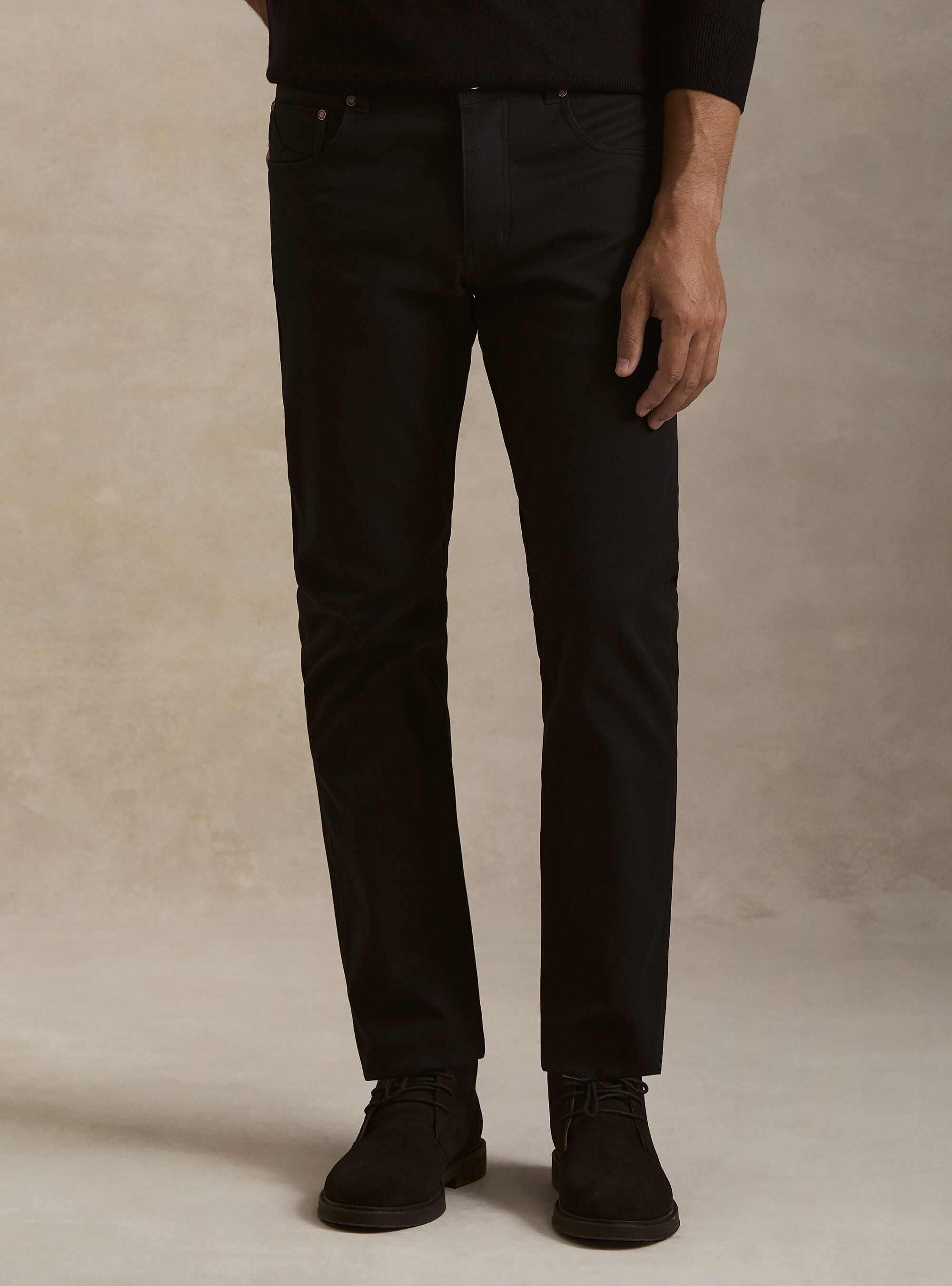 5-pocket textured cotton blend trousers, NAVY BLUE