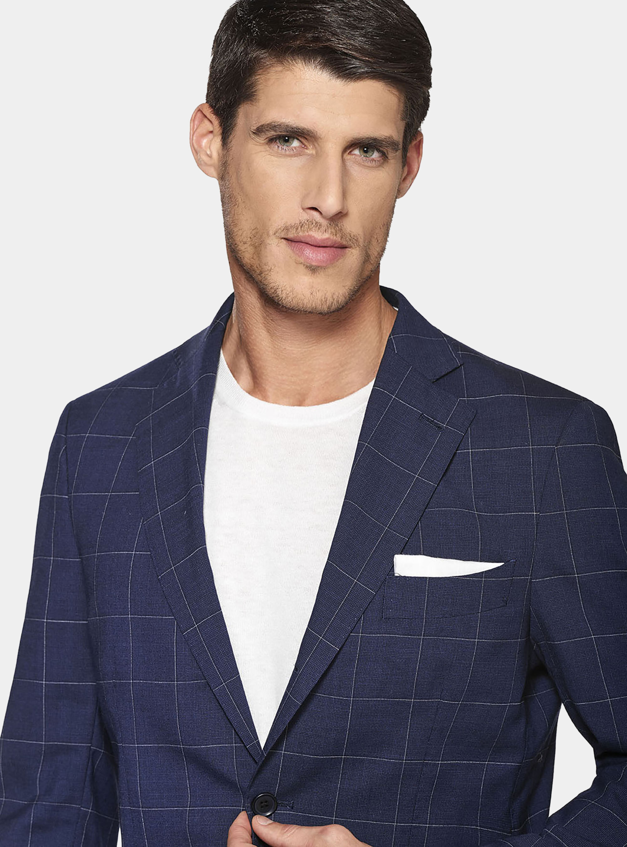 Wool plaid suit blazer, BLUE
