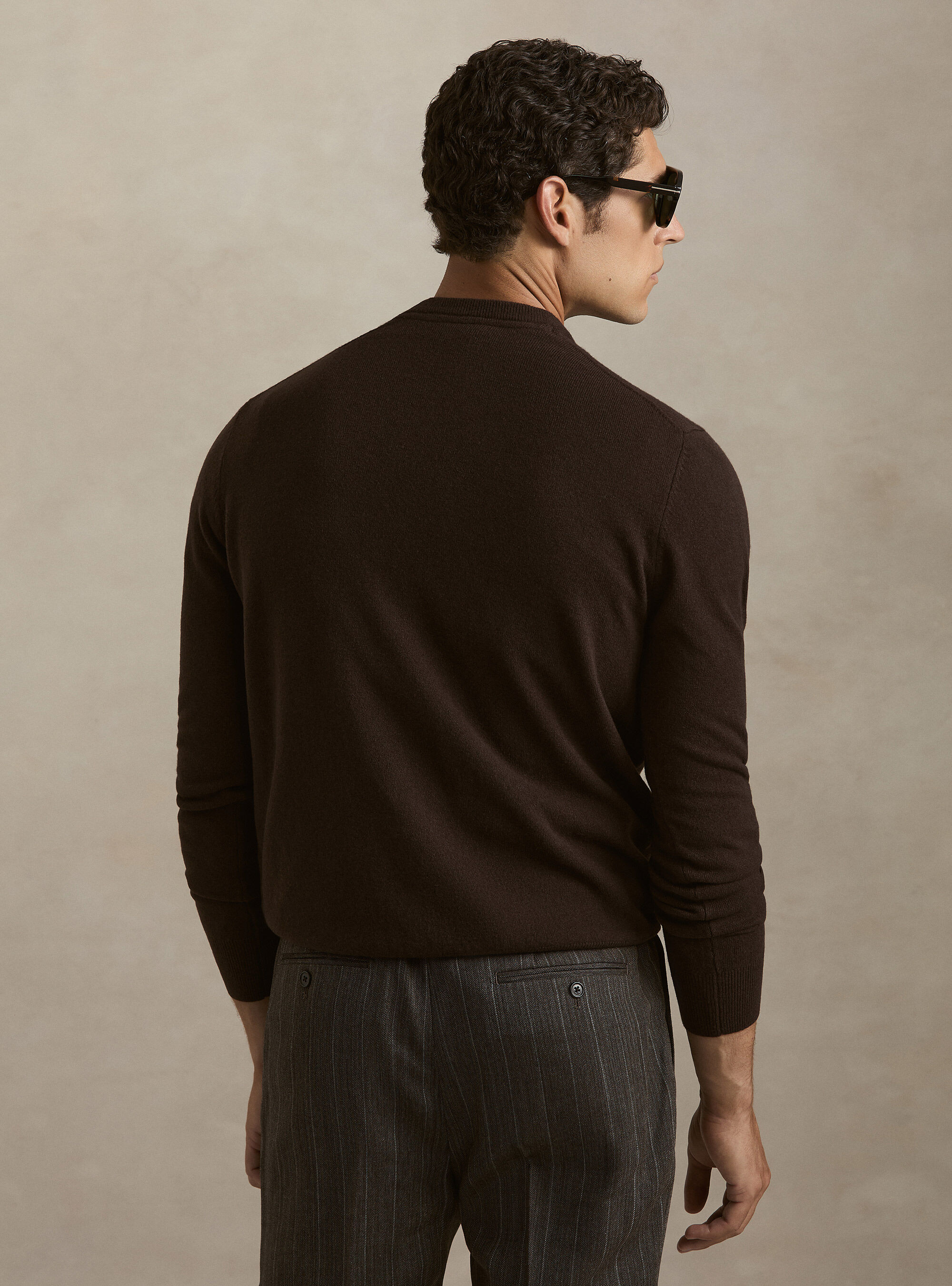Lambswool and cashmere crewneck sweater, BROWN