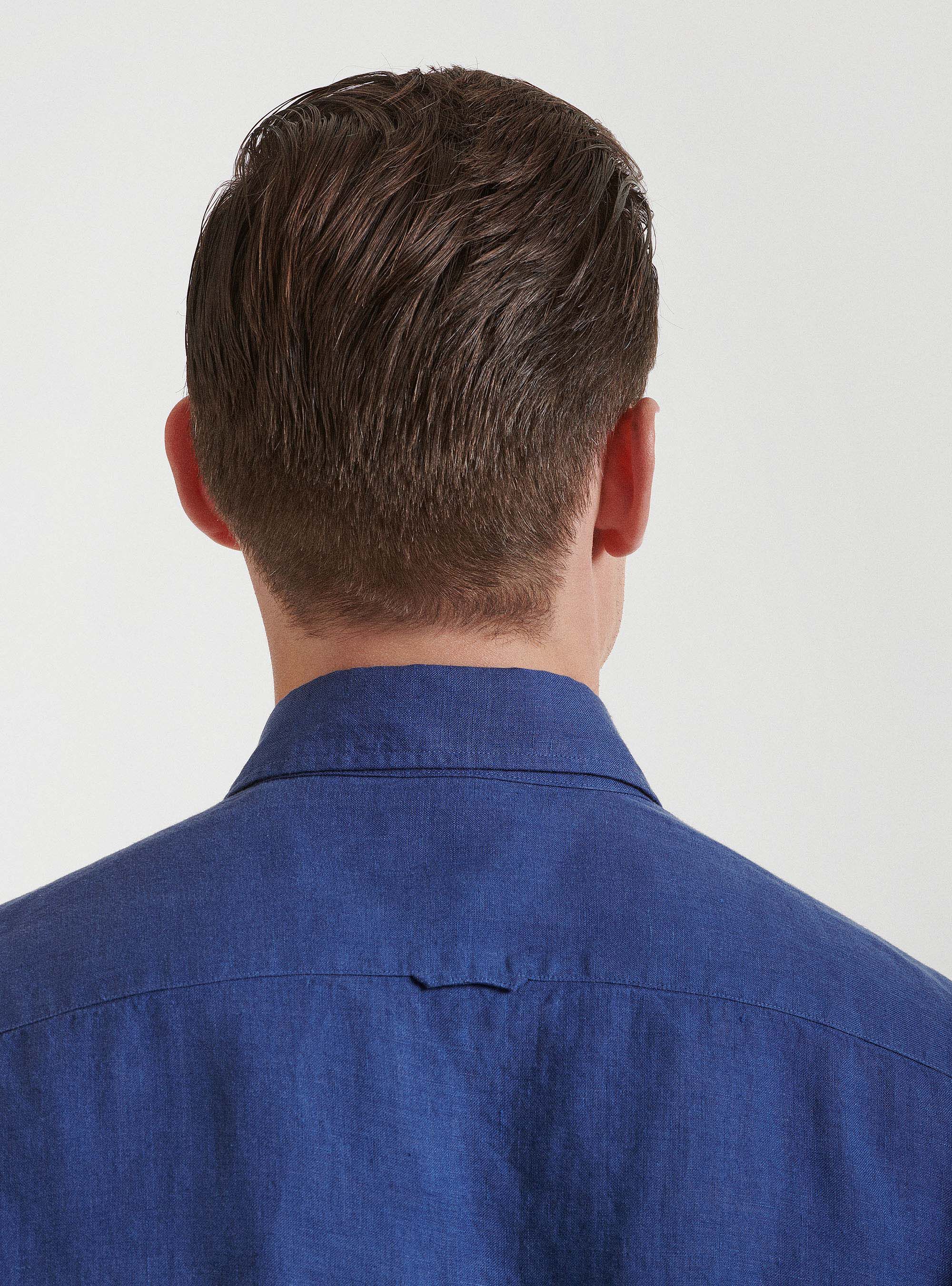 Camicia collo semi francese in puro lino, 0243C DENIM