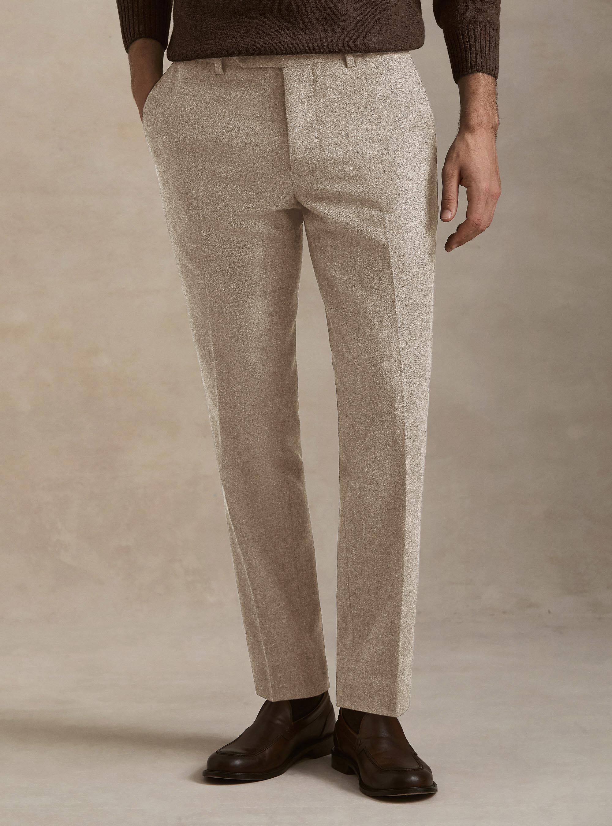 Wool blend flannel trousers, SAND