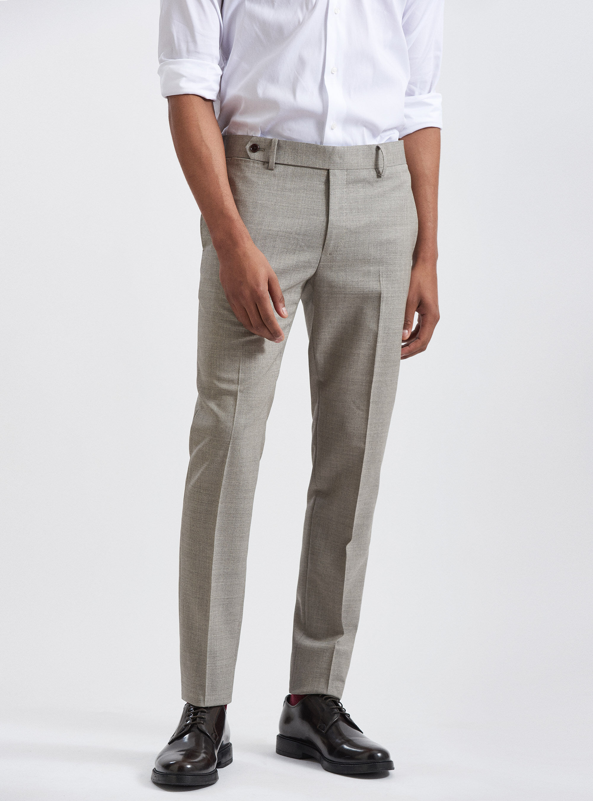 Pantaloni per abito in pura lana tessuti Vitale Barberis Canonico, ECRU