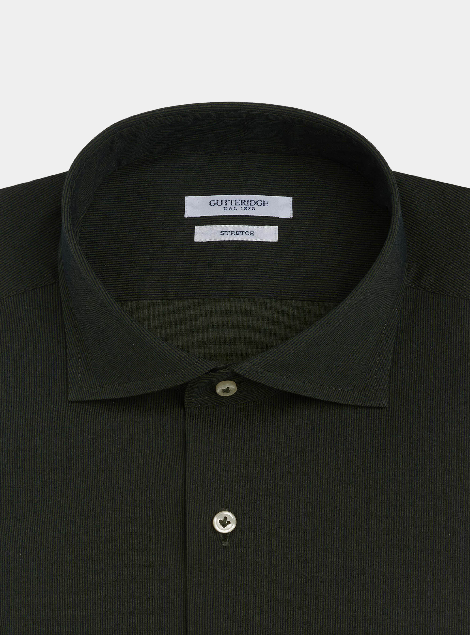 Semi-open french collar shirt in stretch cotton piquet, GREEN