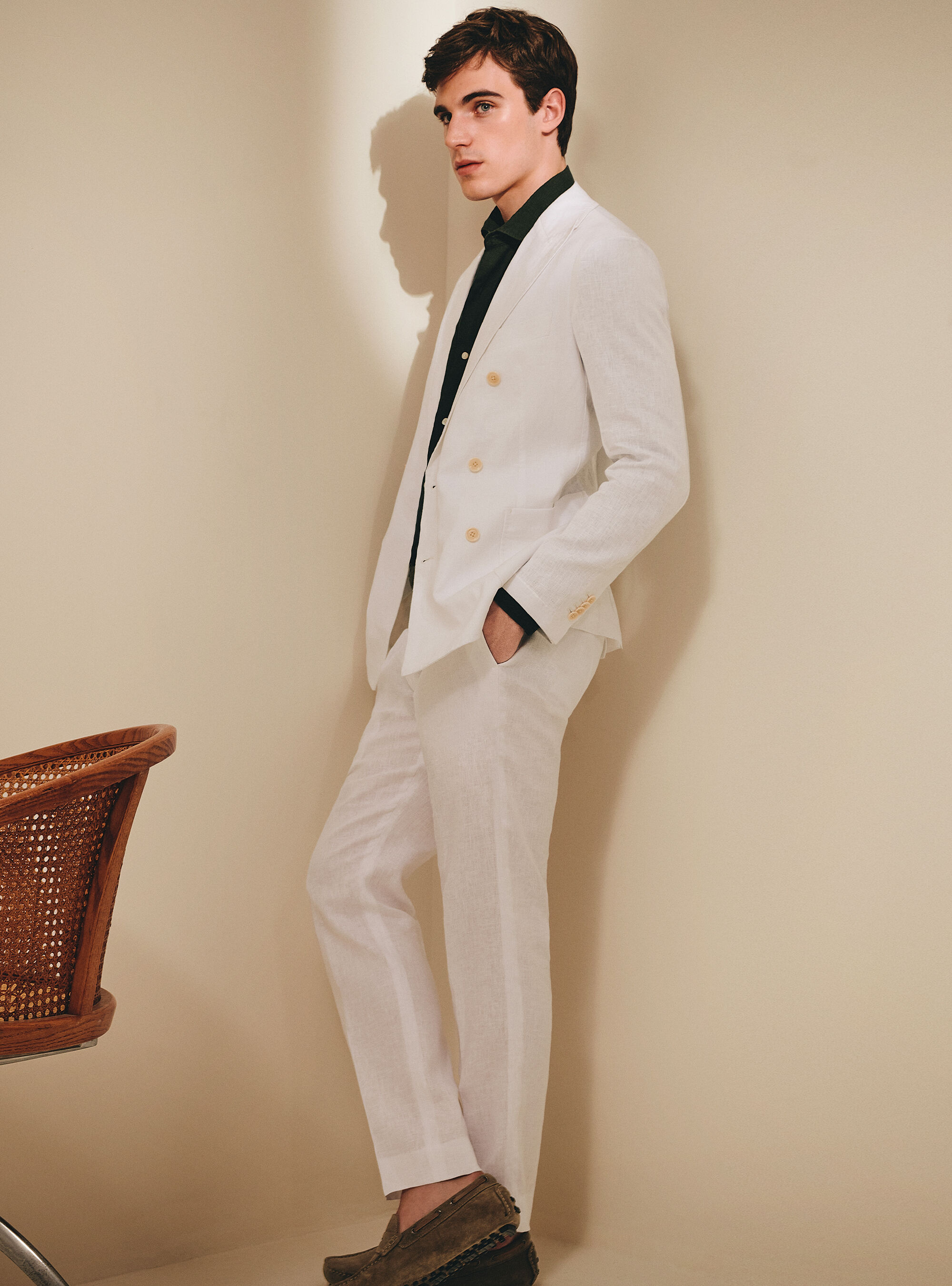 White linen double breasted suit cheap