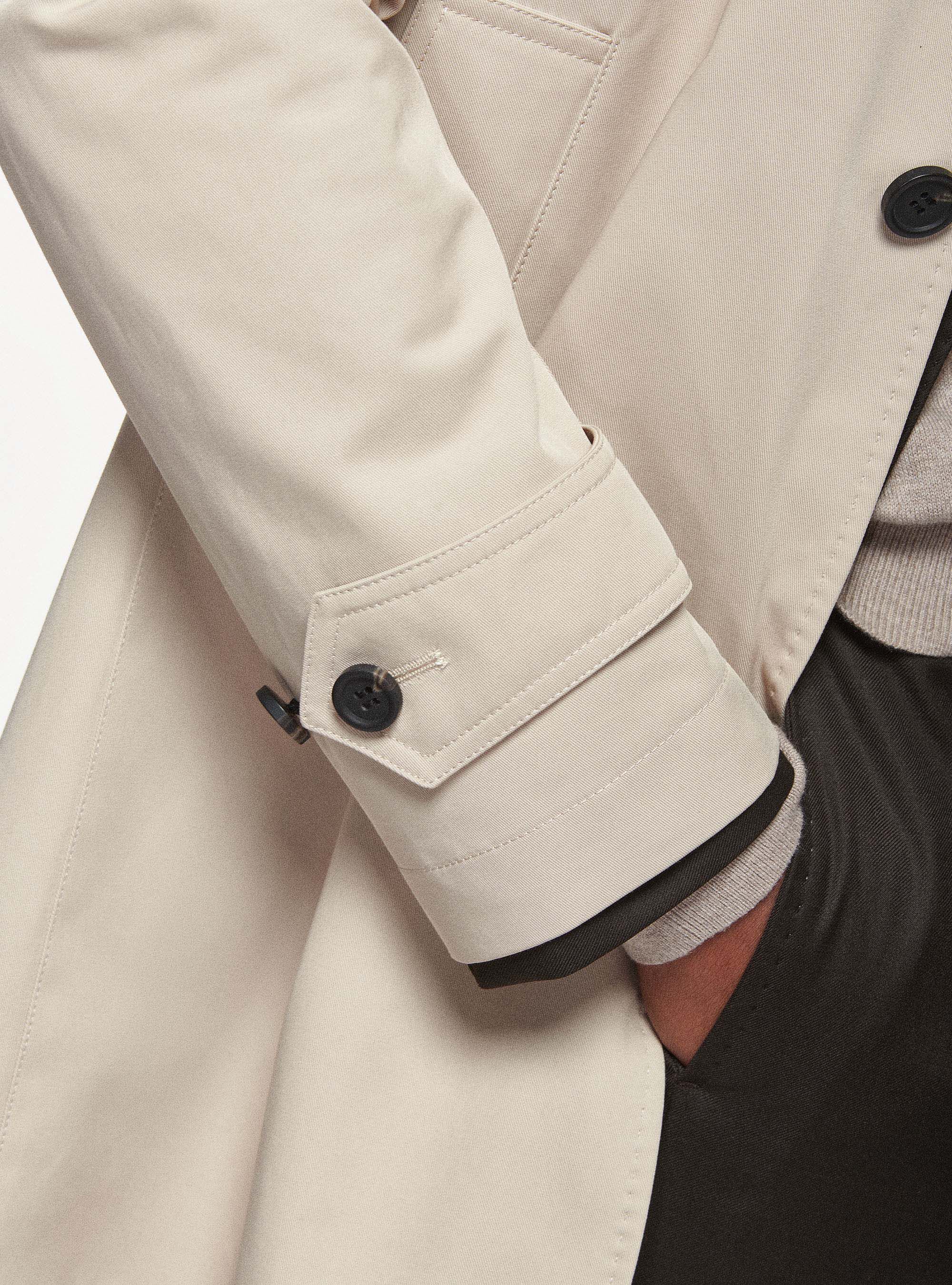 Single-breasted raincoat in water-repellent fabric, SAND