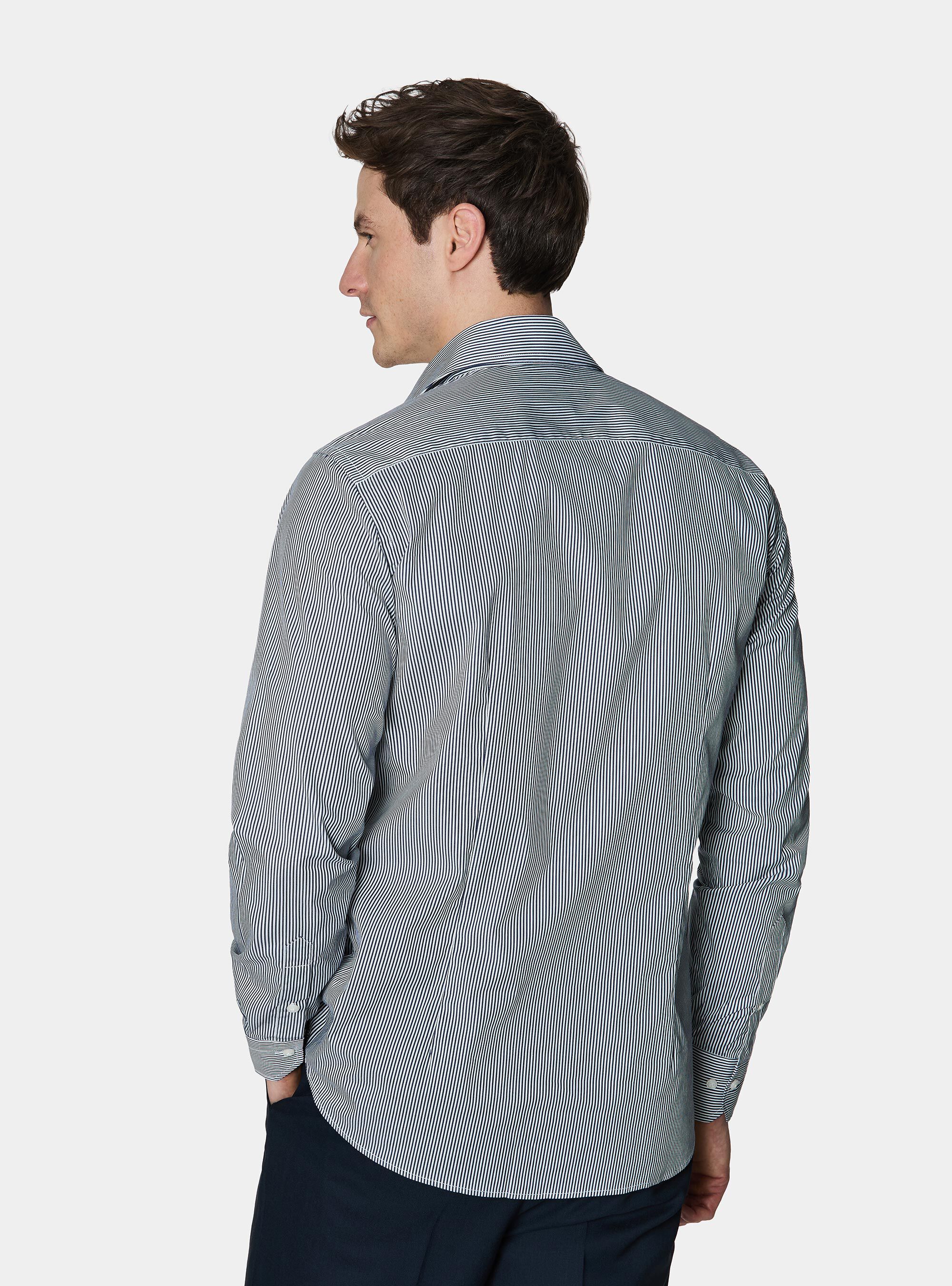 Striped cotton poplin stretch shirt, NAVY BLUE