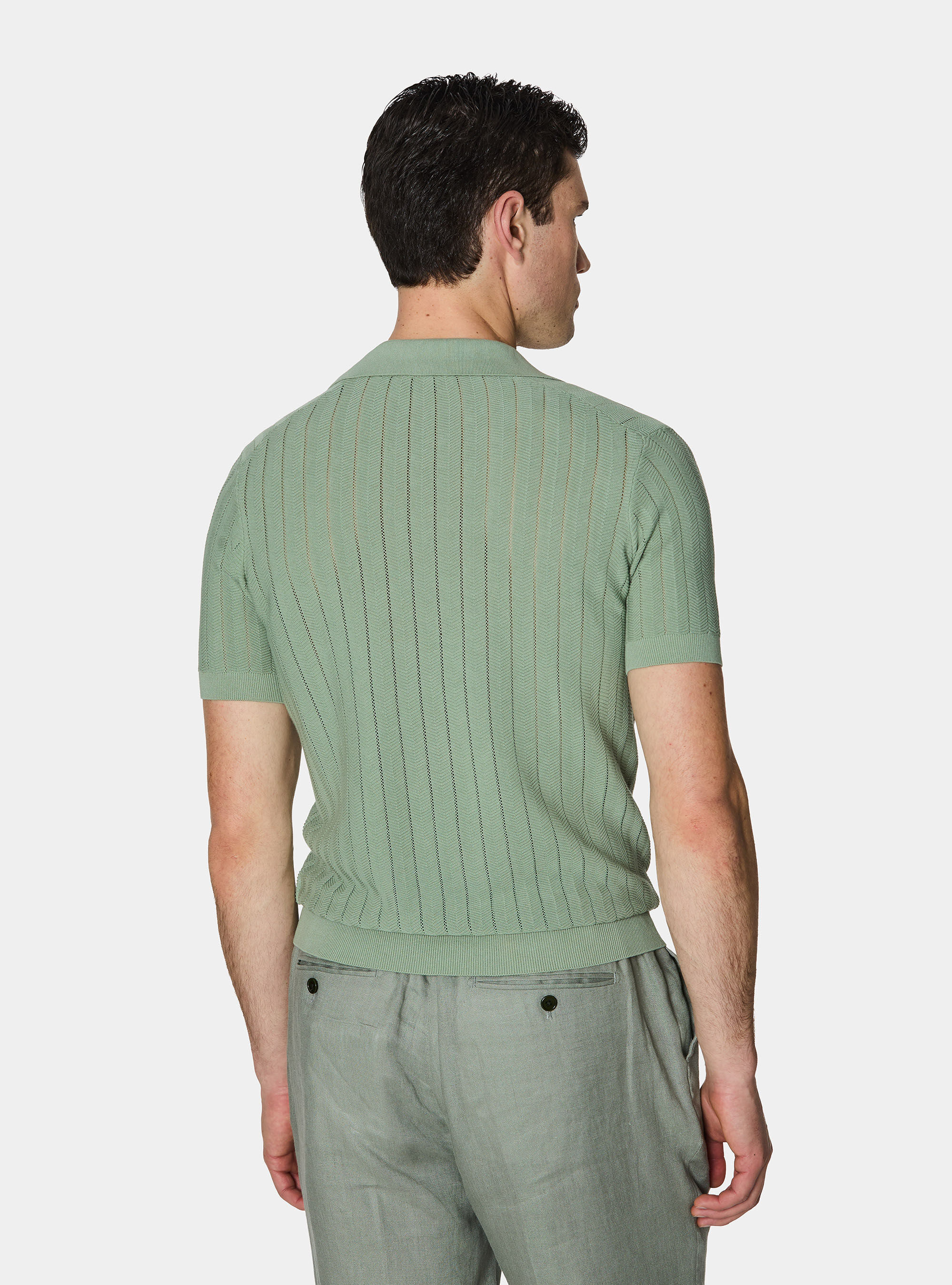 Polo traforata in cotone spigato, SALVIA 0602C