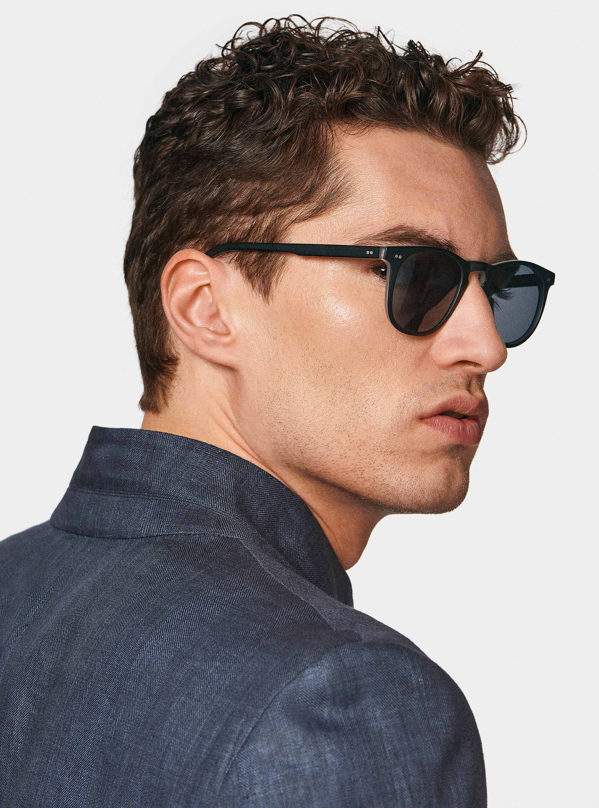 Giacca coreana in puro lino spigato, BLU NAVY