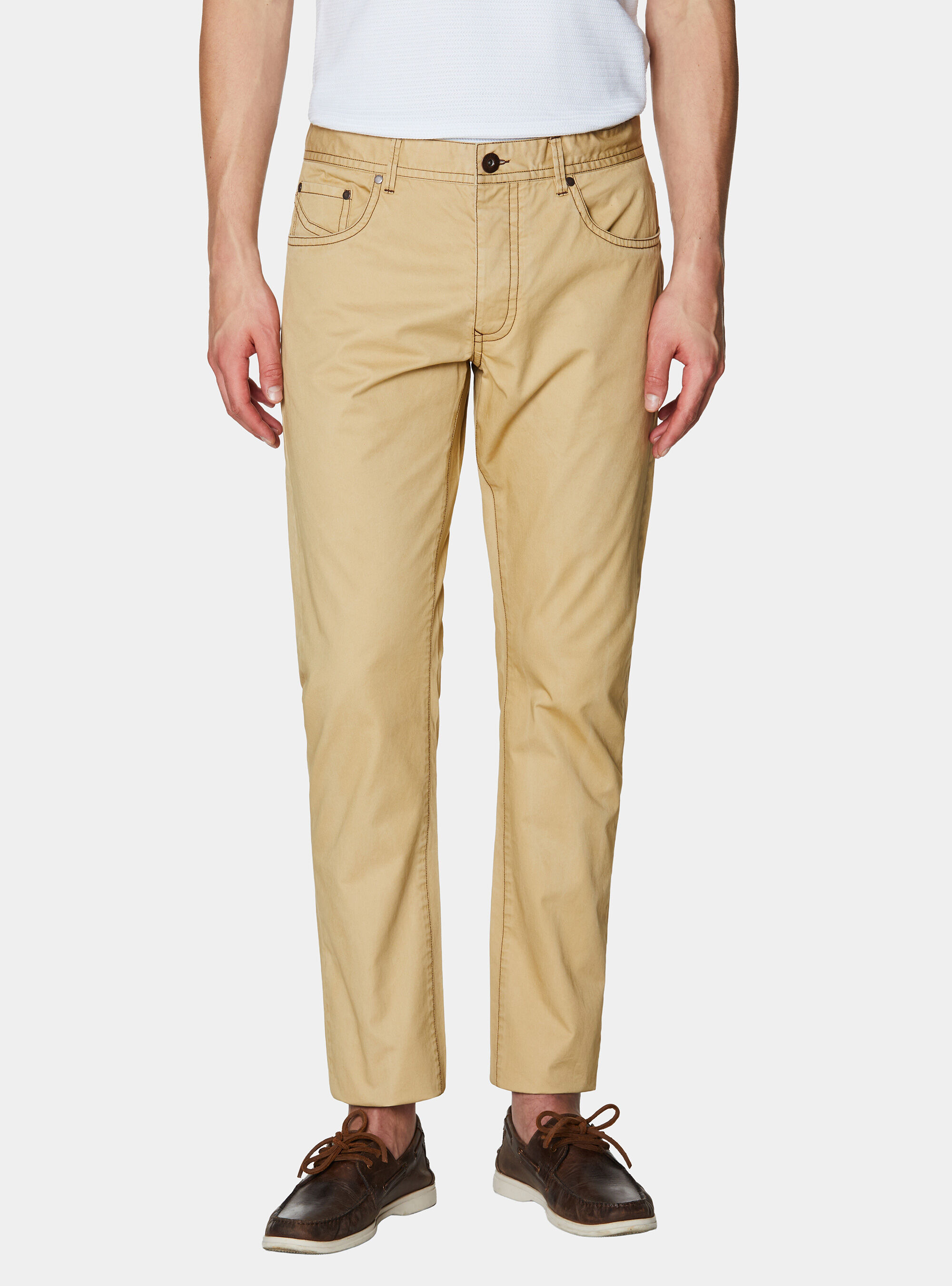 Pantaloni slim fit in cotone lavato, GIALLO CHIARO 0784C