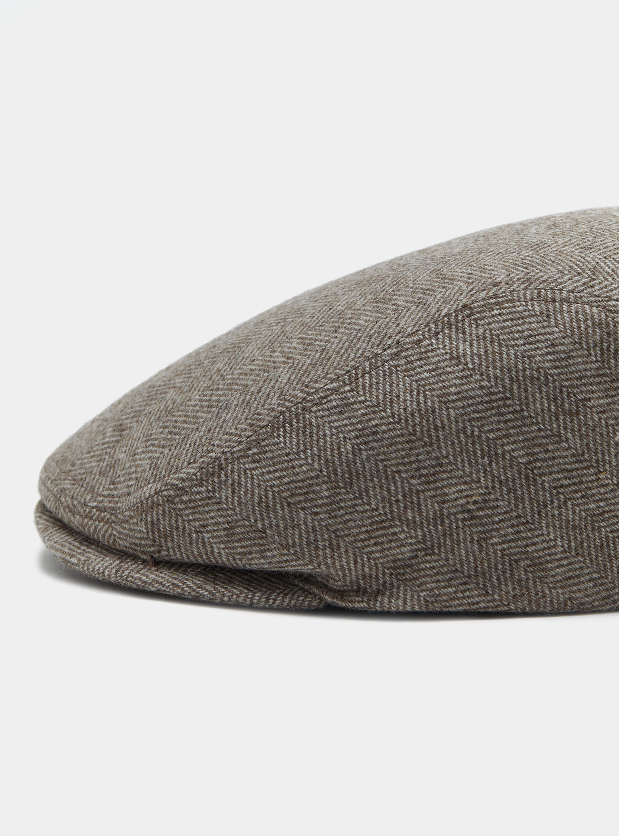 Pure virgin wool and cashmere herringbone flat cap, MUD