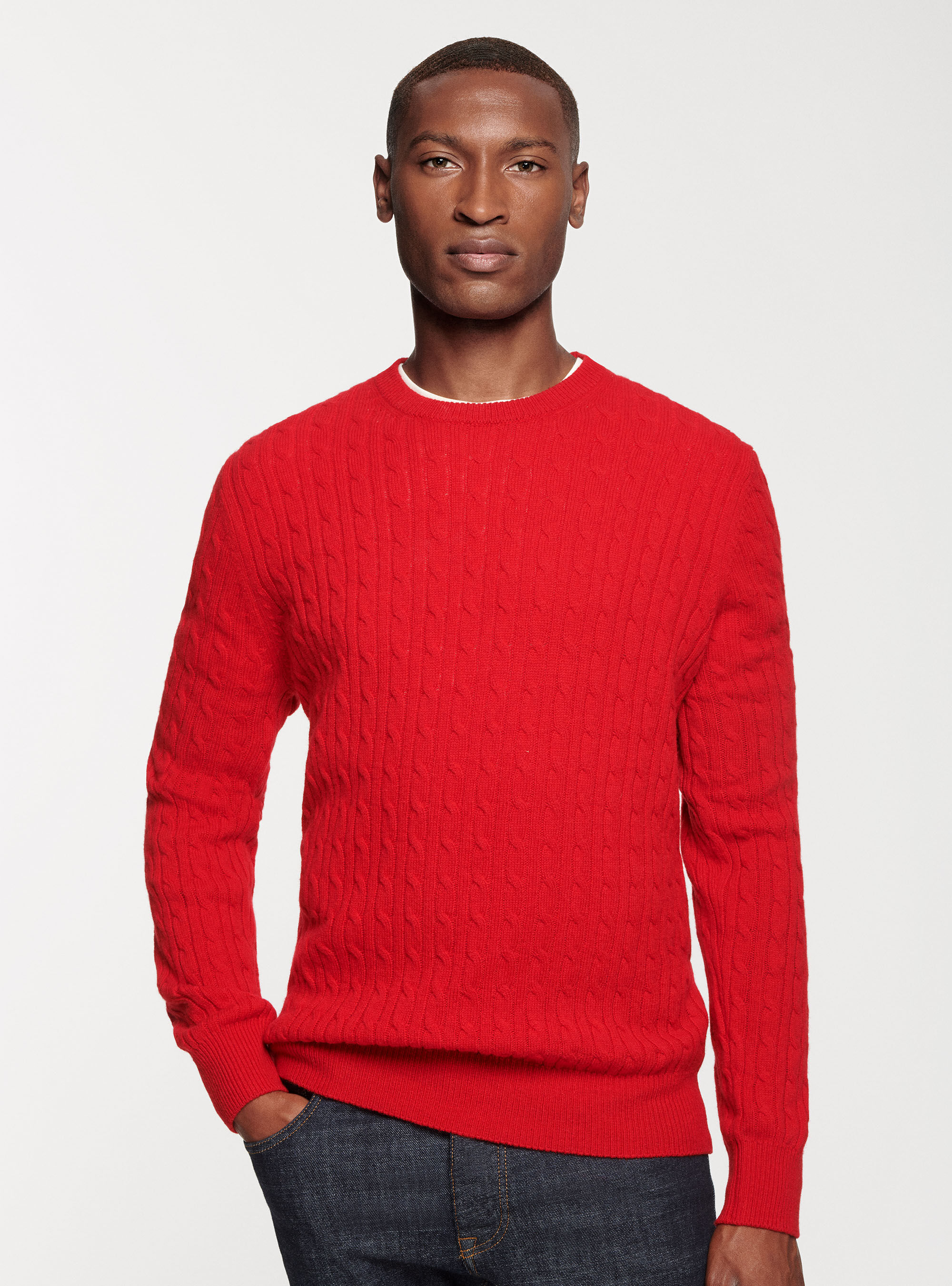 Mens red cable deals knit jumper