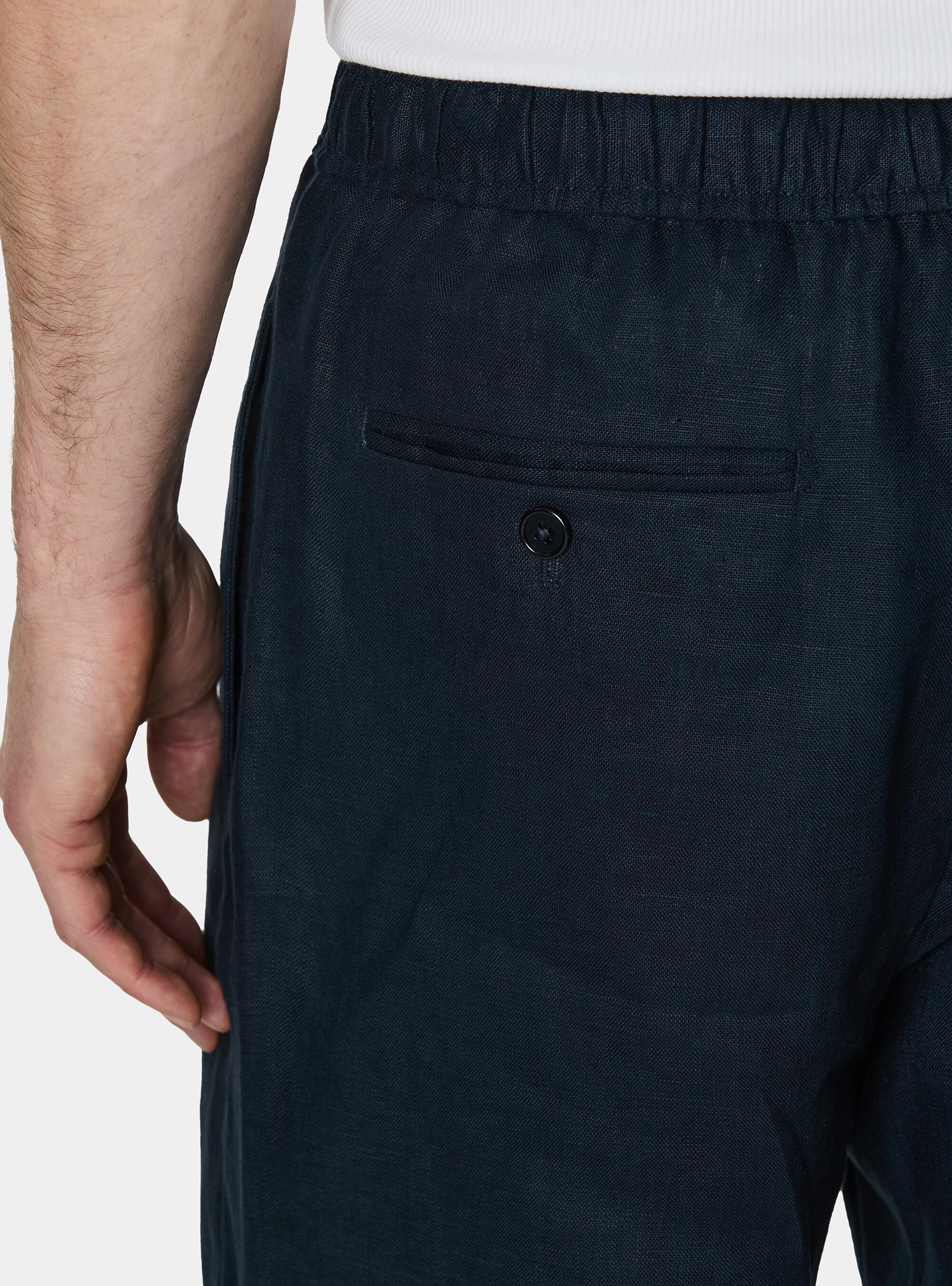 Bermuda in lino con coulisse, BLU NAVY