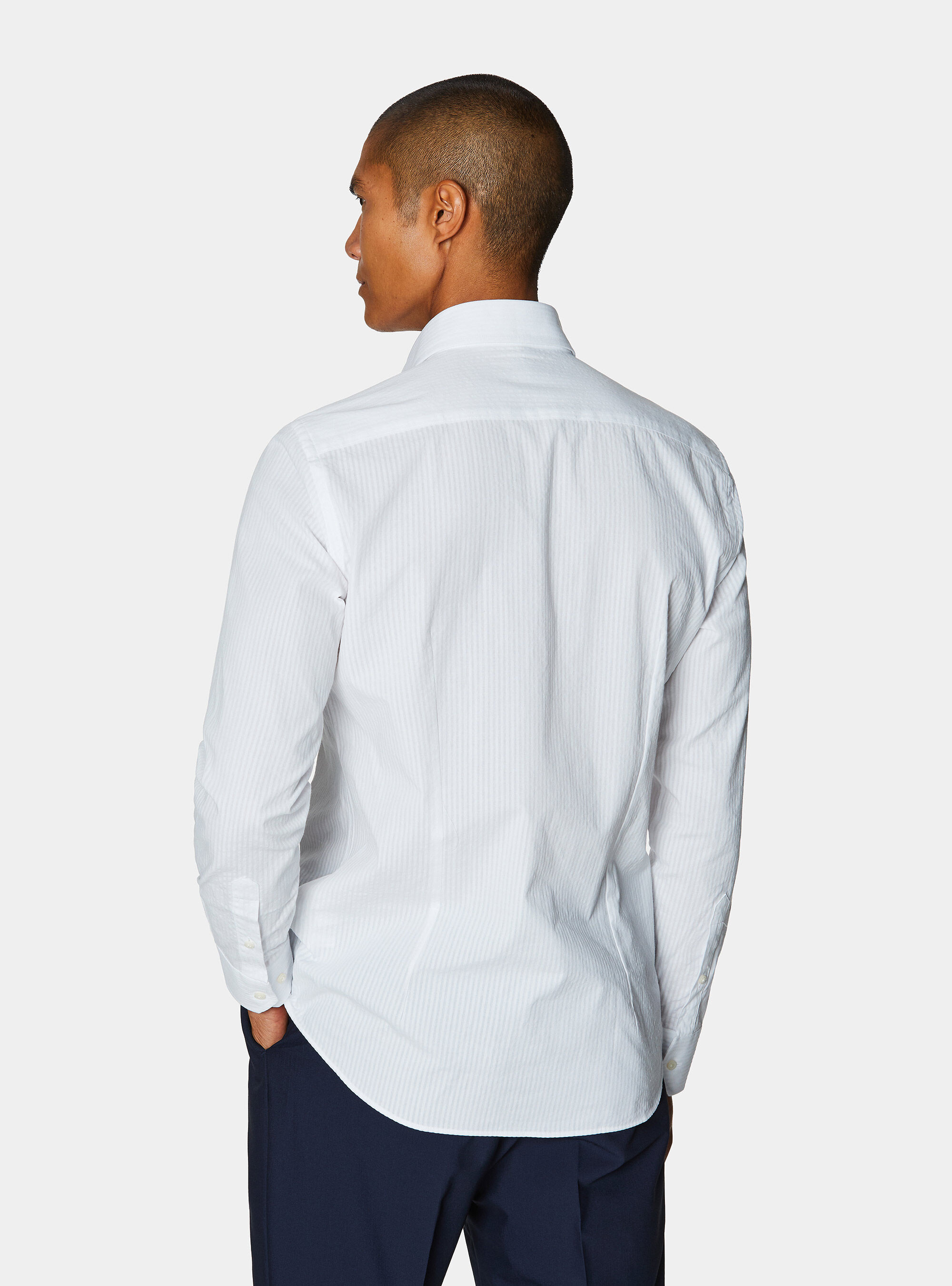 Camicia in cotone seersucker, BIANCO