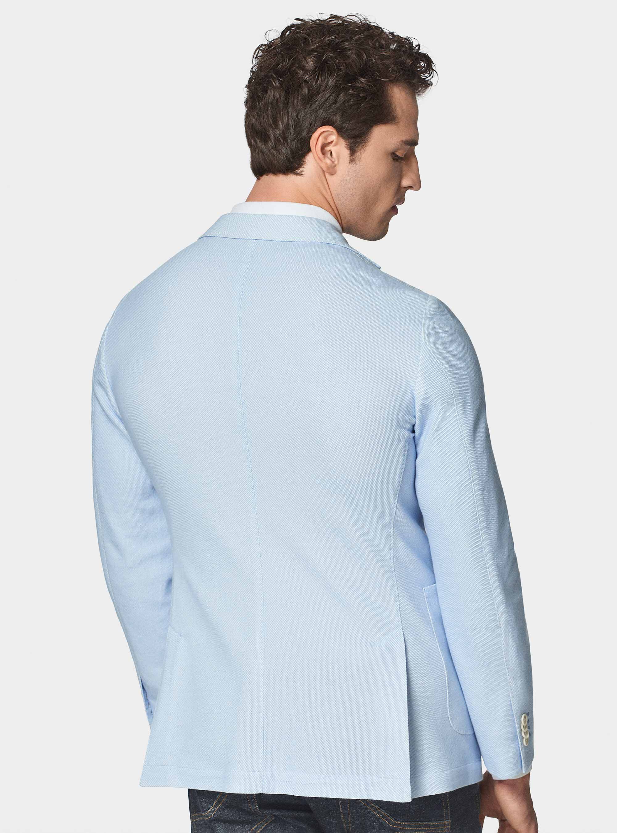 Cotton blend honeycomb jersey blazer, LIGHT BLUE