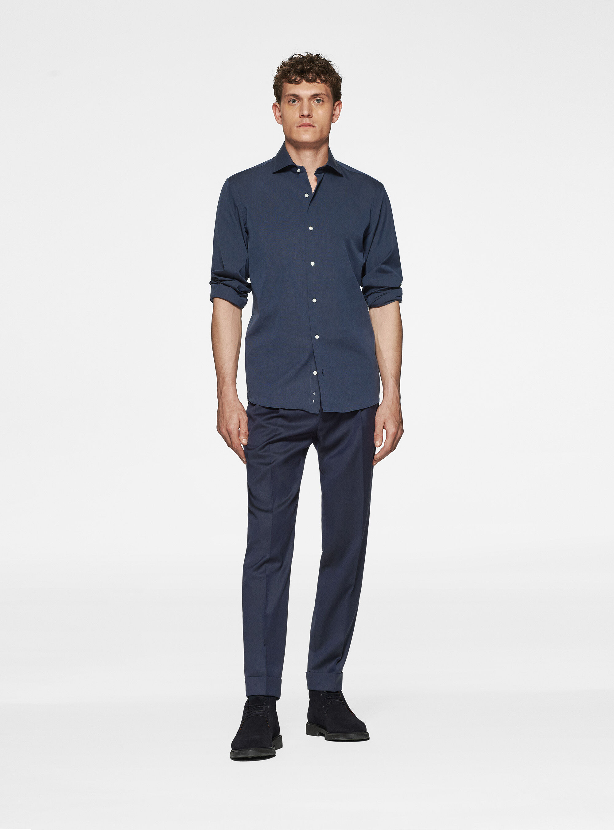 Chemise en coton fil &agrave; fil, BLEU MARINE