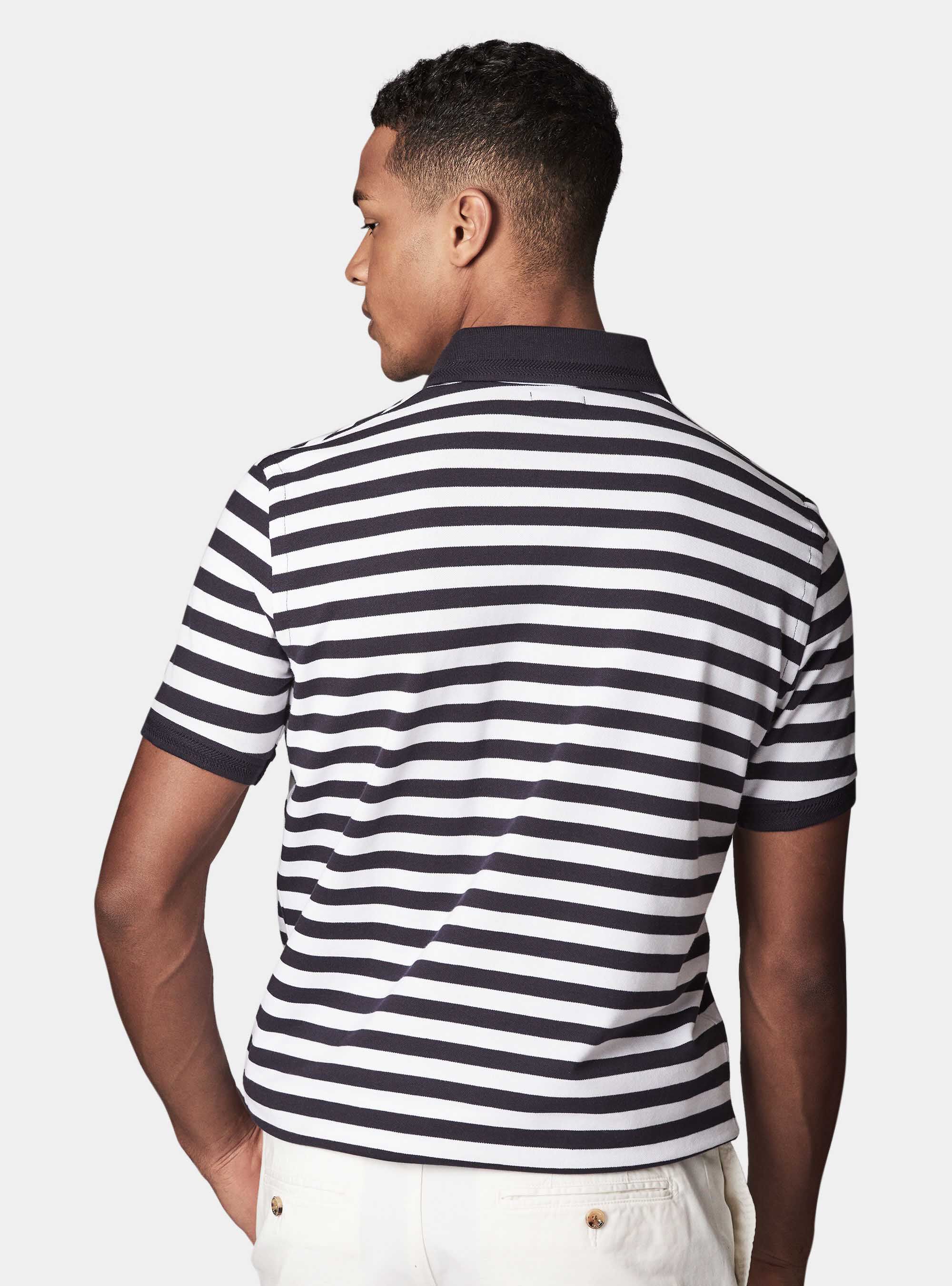 Polo de rayas en algod&oacute;n piquet stretch, AZUL MARINO