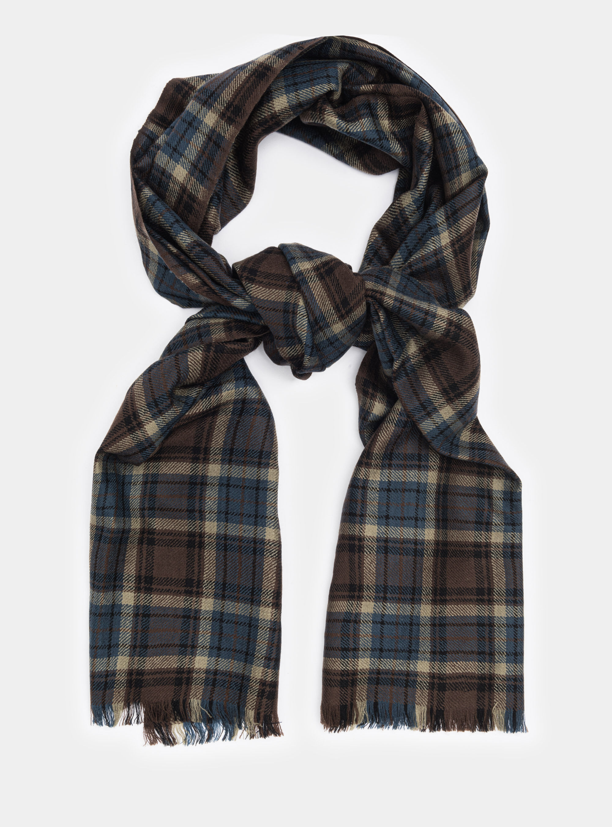 Sciarpa in lana a quadri armatura diagonale, MARRON