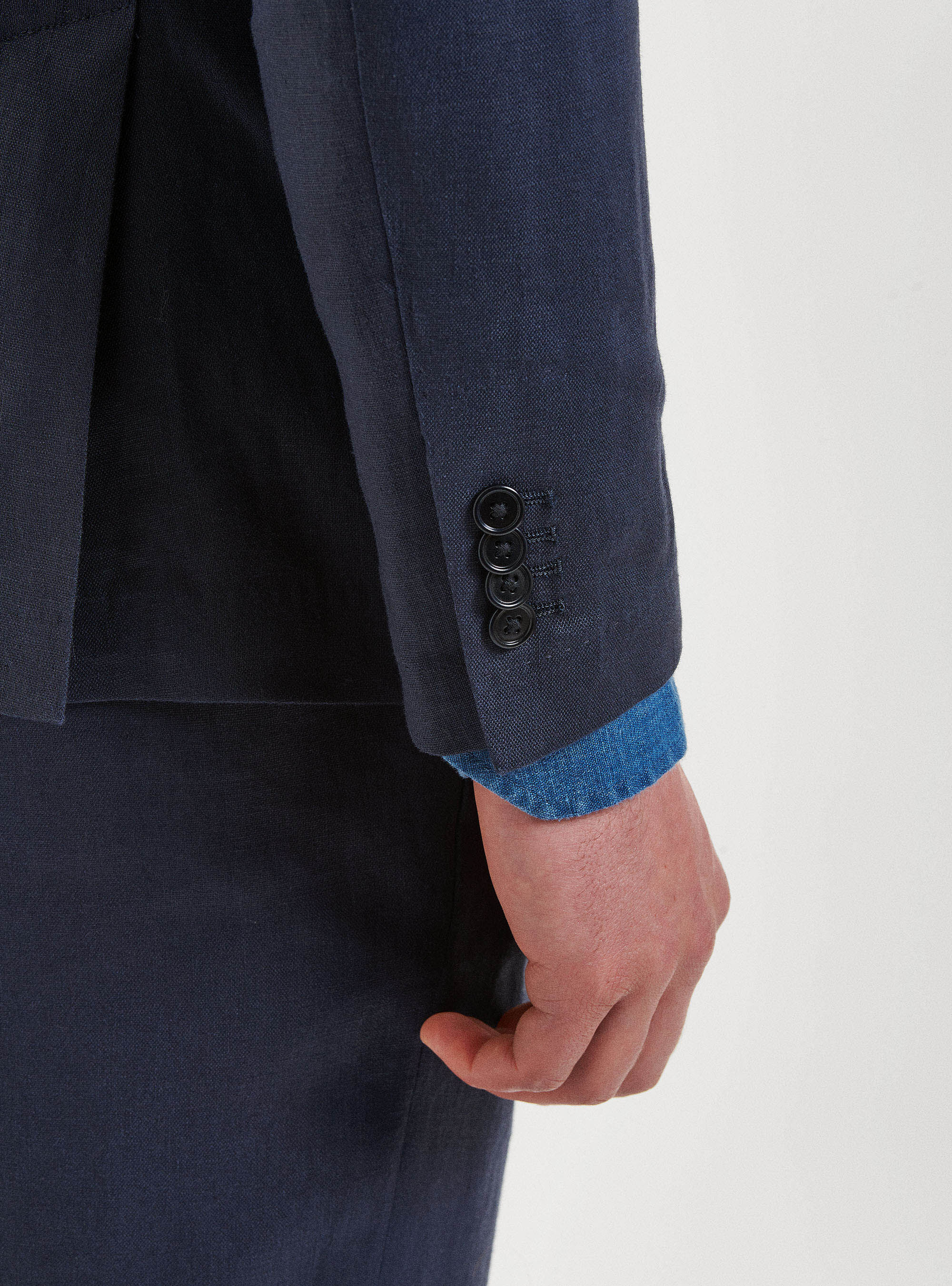 Linen double-breasted blazer, NAVY BLUE