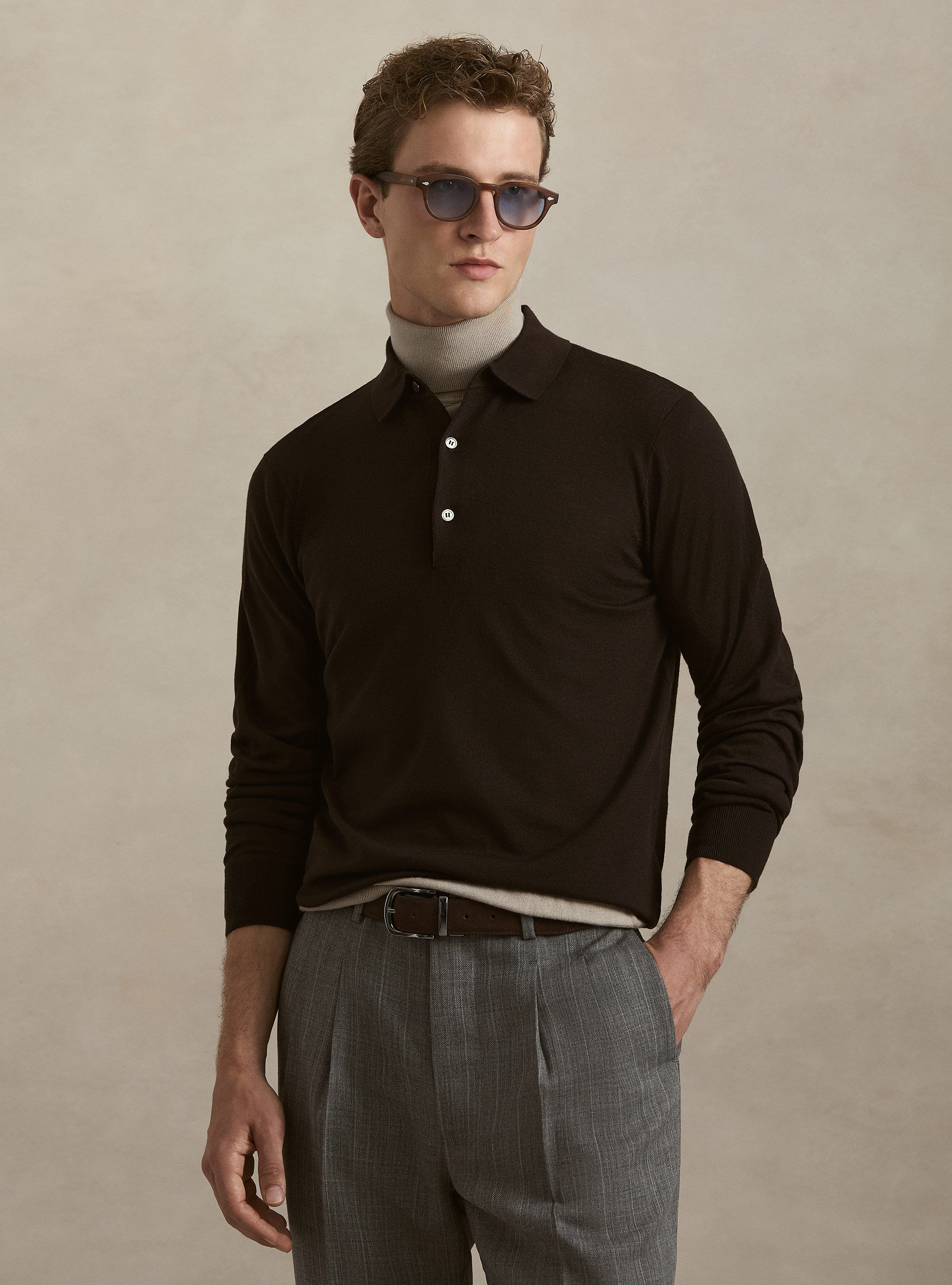Extrafine merino wool knit polo shirt