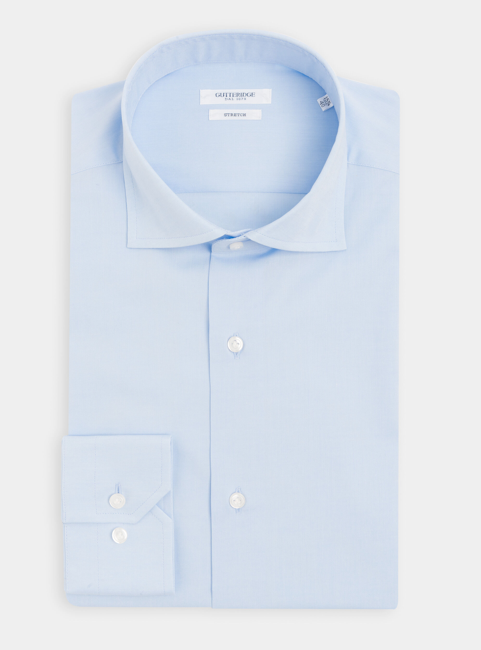 Camicia slim fit in popeline di cotone stretch, AZZURRO