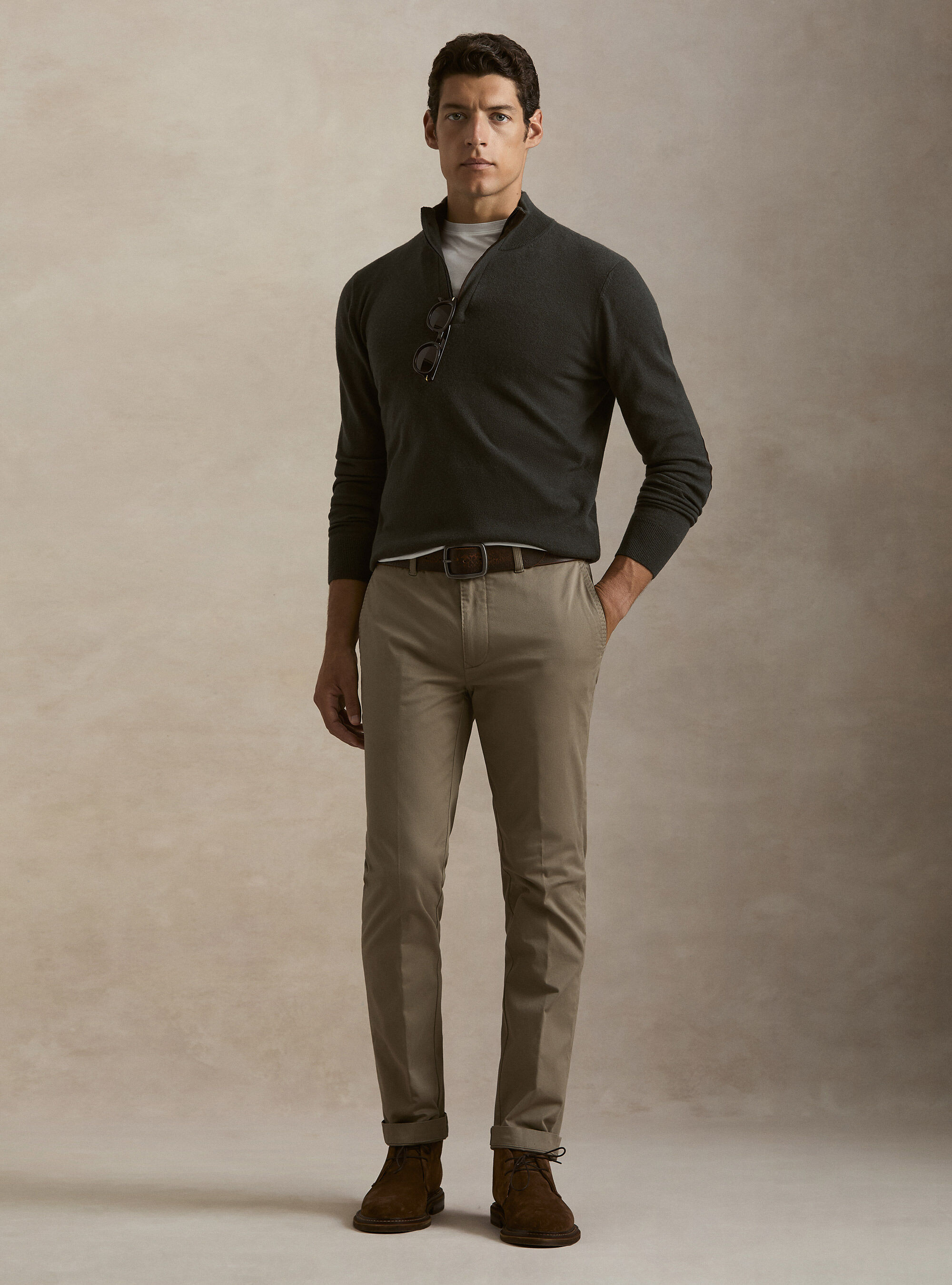 Pull demi-zip en m&eacute;lange de laine avec coudi&egrave;res