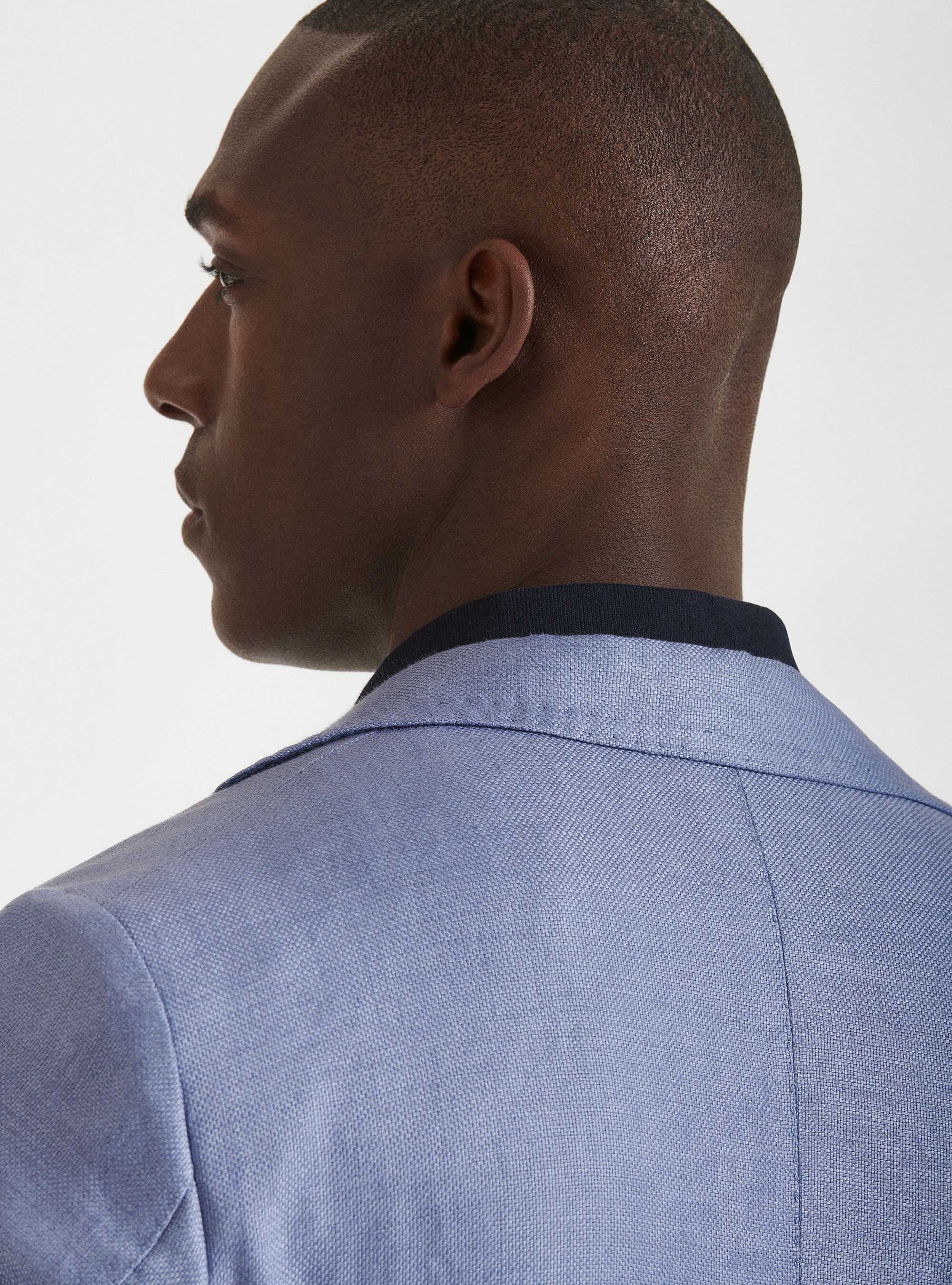 Giacca in puro lino hopsack, AZZURRO