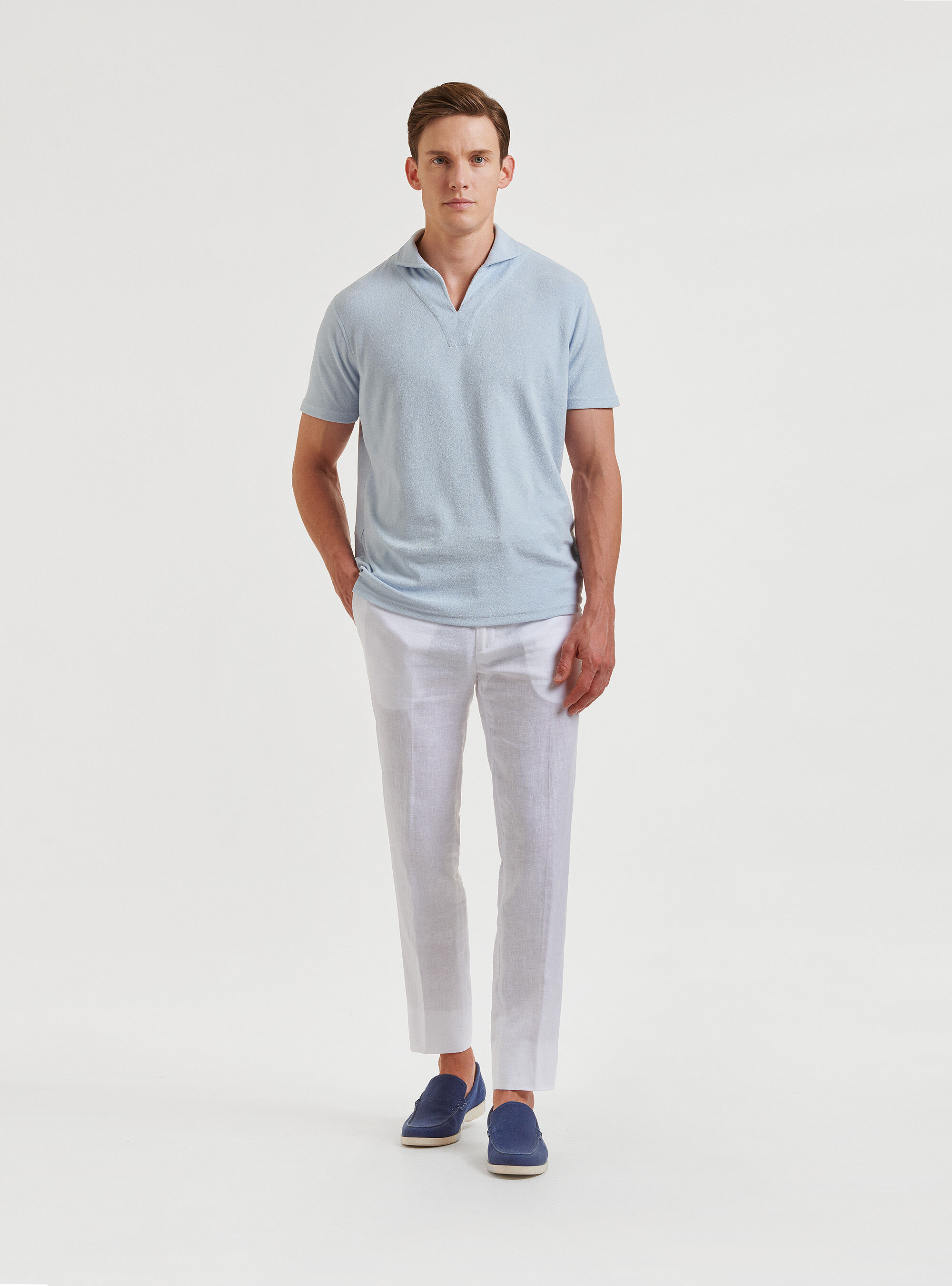 Maglia a polo in spugna di puro cotone, AZZURRO