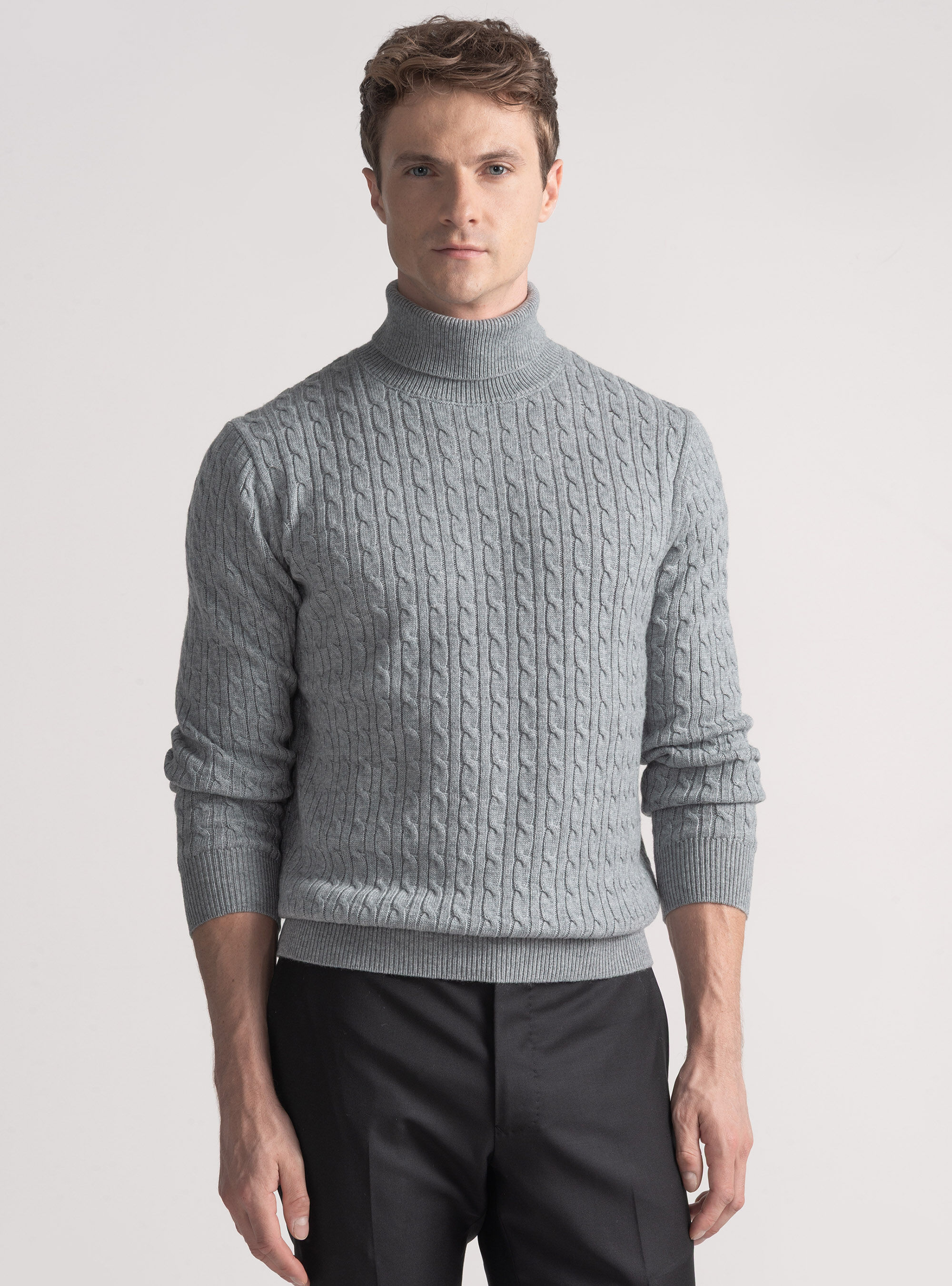 Wool-blend turtleneck sweater with braid