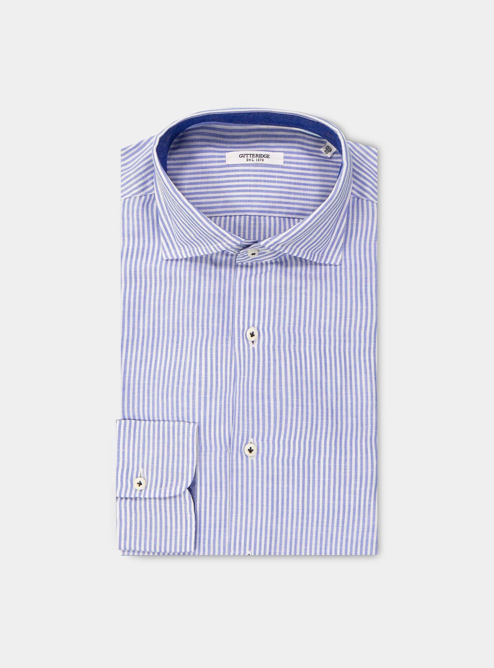 Semi Open Collar French Collar Shirt In Linen And Striped Cotton Gutteridgeus Last Sizes Uomo Semi Open Collar French Collar Shirt In Linen And Striped Cotton Gutteridgeus Last Sizes Uomo