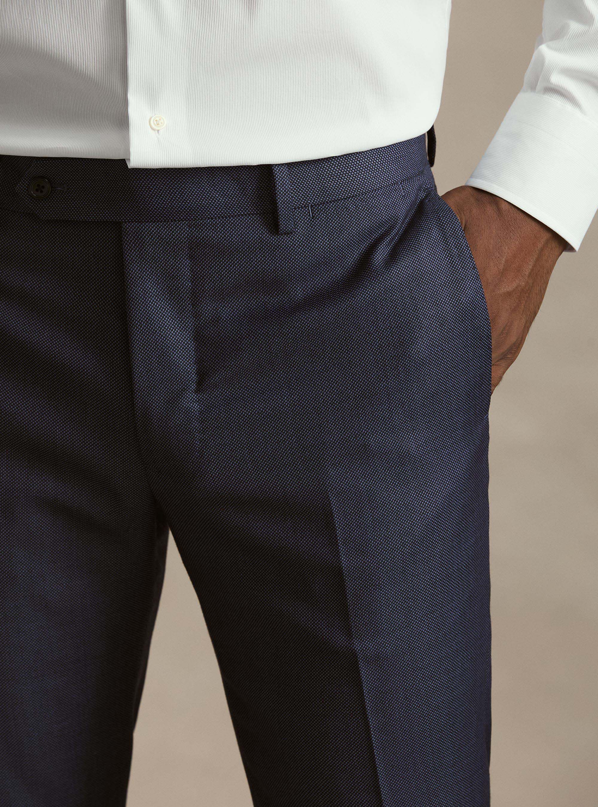 Pantaloni per abito in pura lana occhio di pernice Vitale Barberis Canonico, INCHIOSTRO