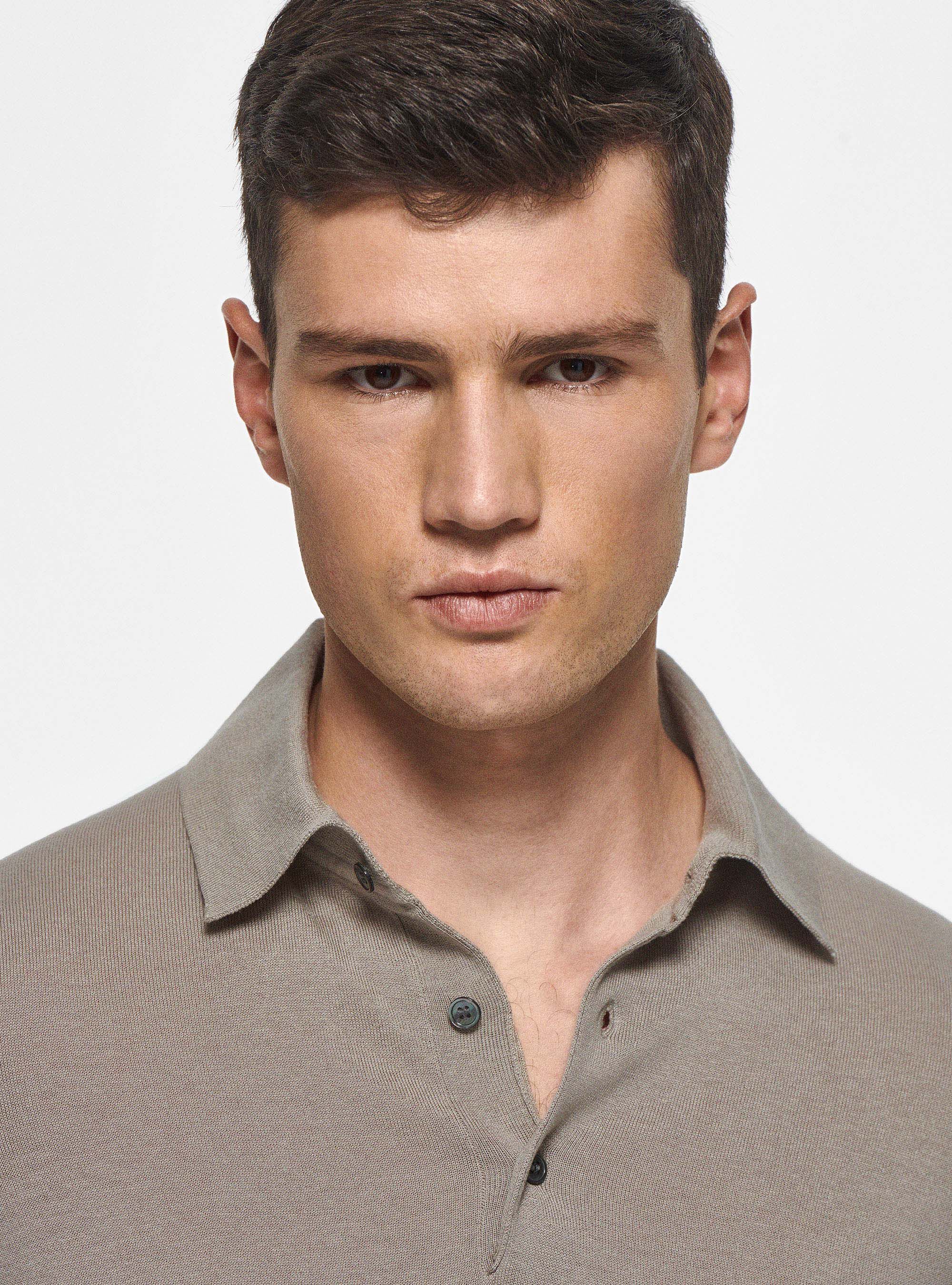 Cotton and silk knit polo shirt