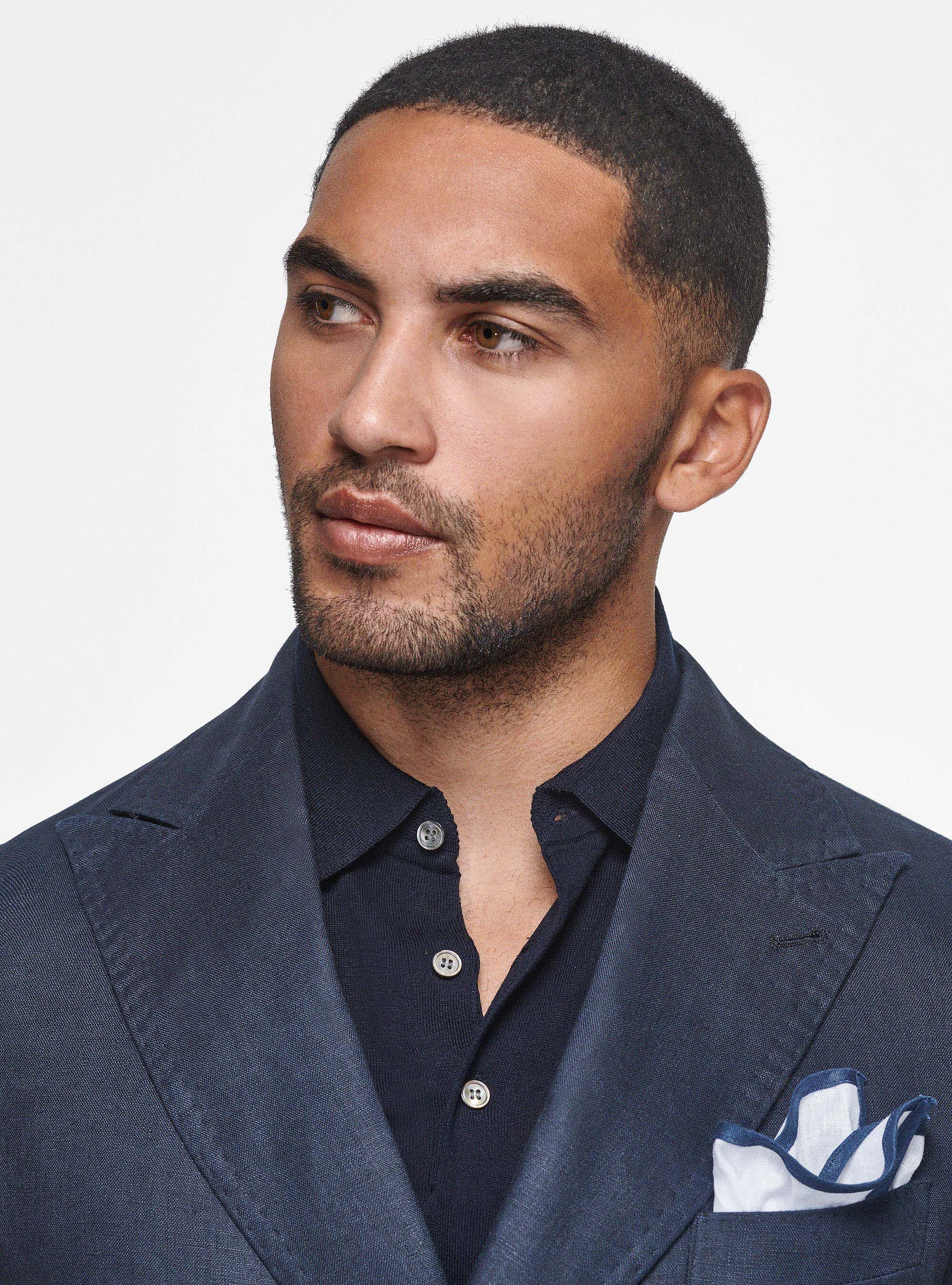 Pure linen double-breasted blazer, NAVY BLUE