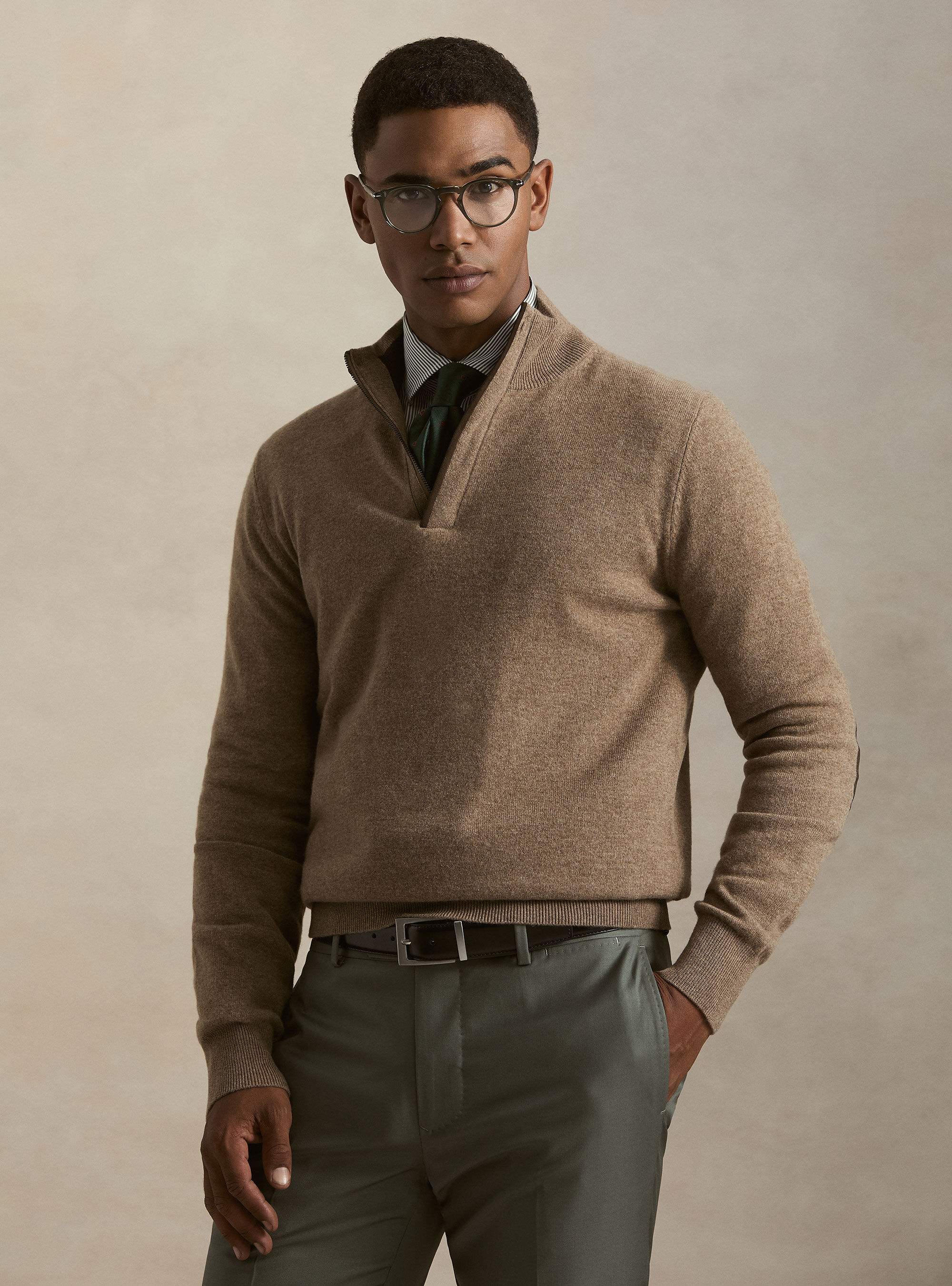Half-zip lambswool and cashmere sweater