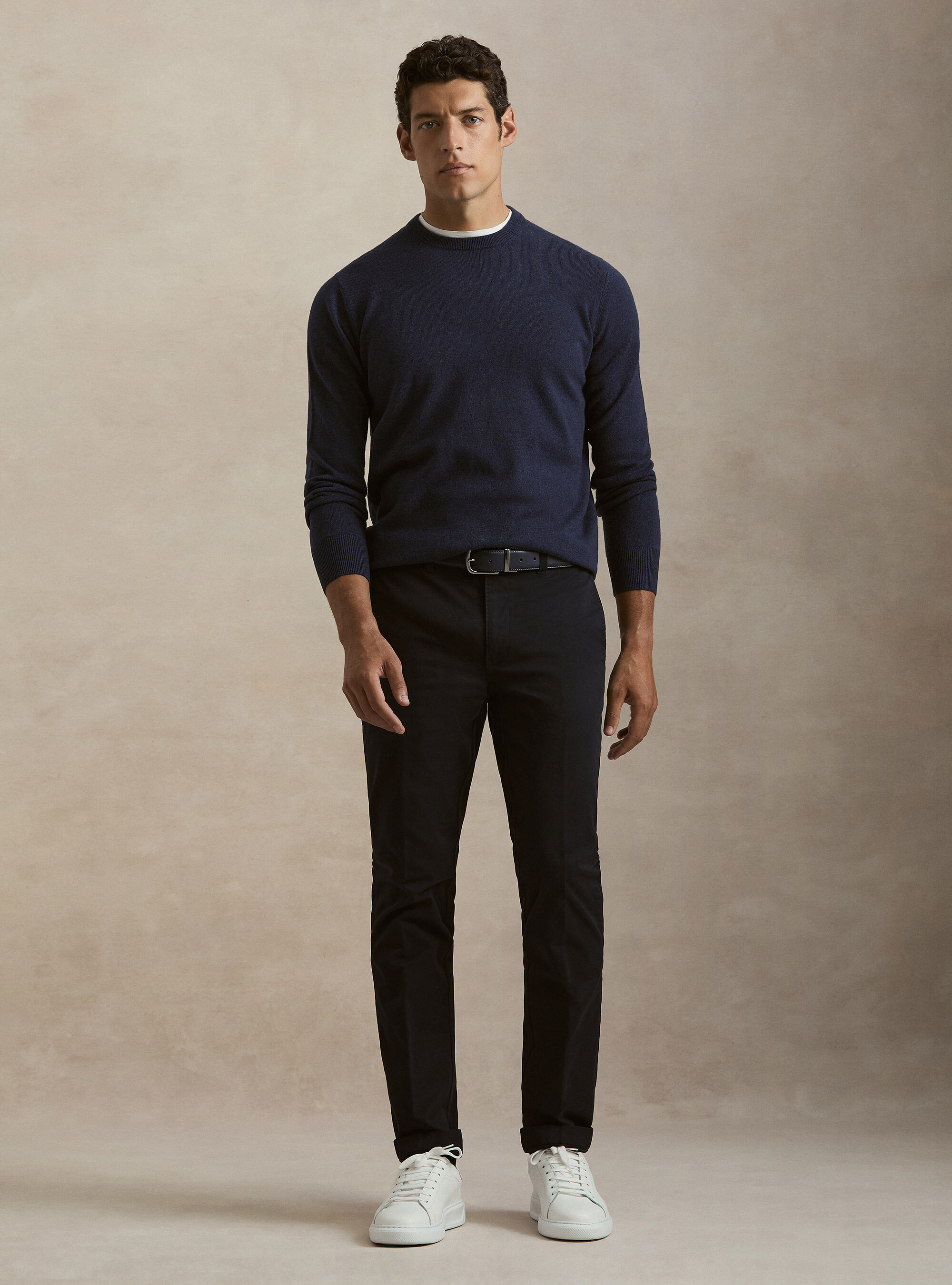Lambswool and cashmere crewneck sweater, INK
