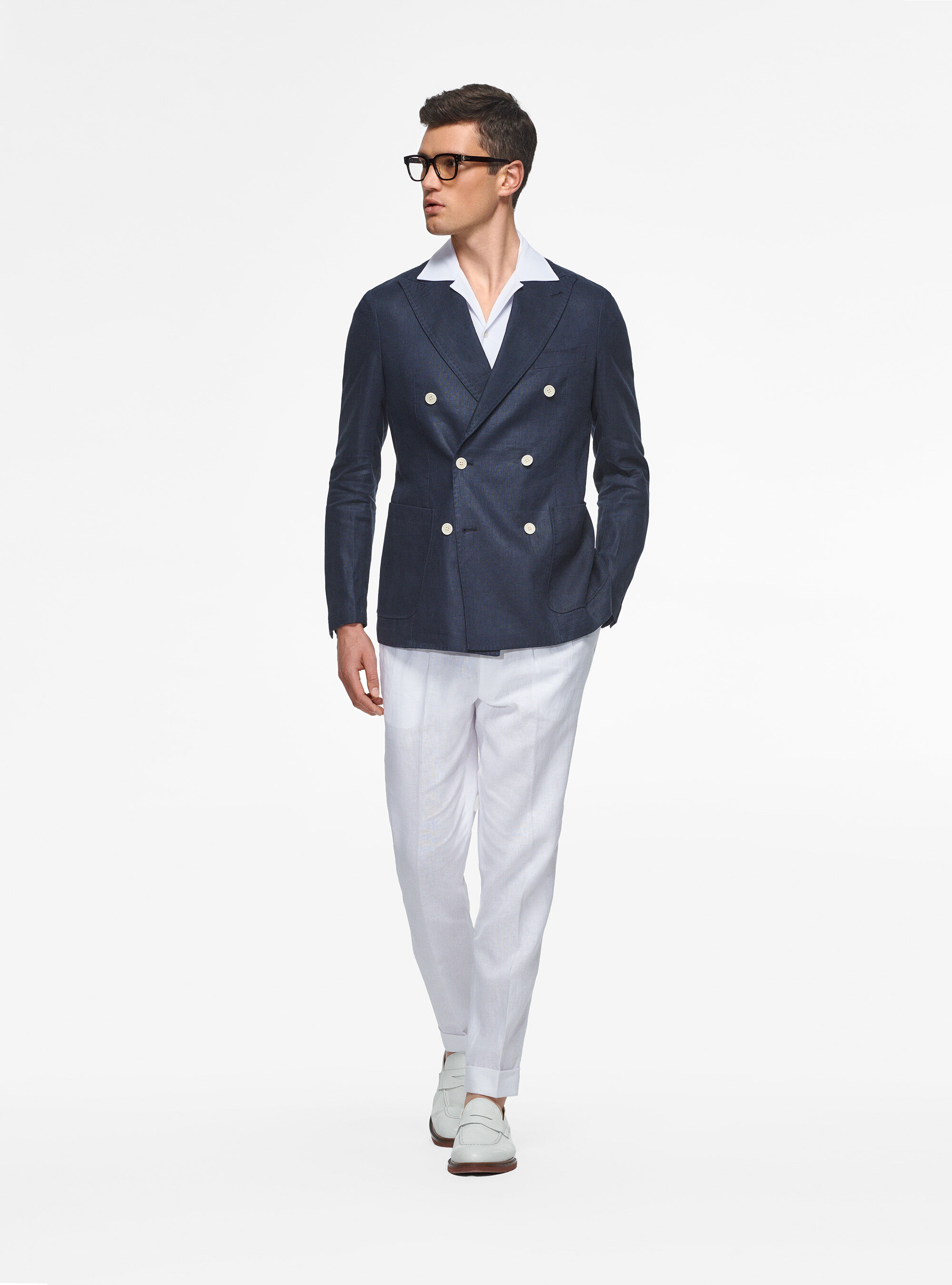 ジャケット PLAIN SATIN DOUBLE VREASTED BLAZER (3687BR4331 NOTTEAC) Linen double-breasted blazer
