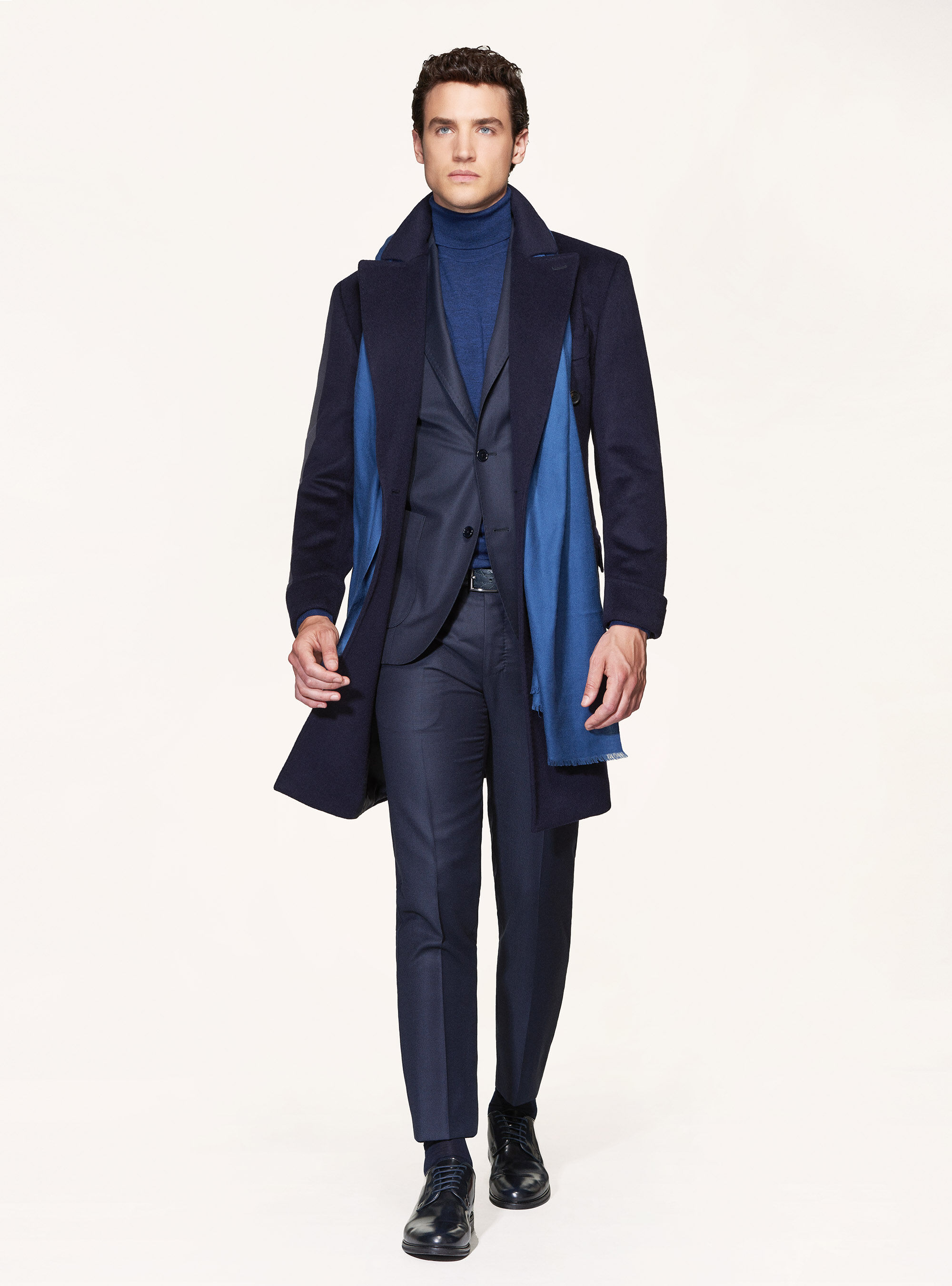 Cashmere wool double-breasted coat, NAVY BLUE