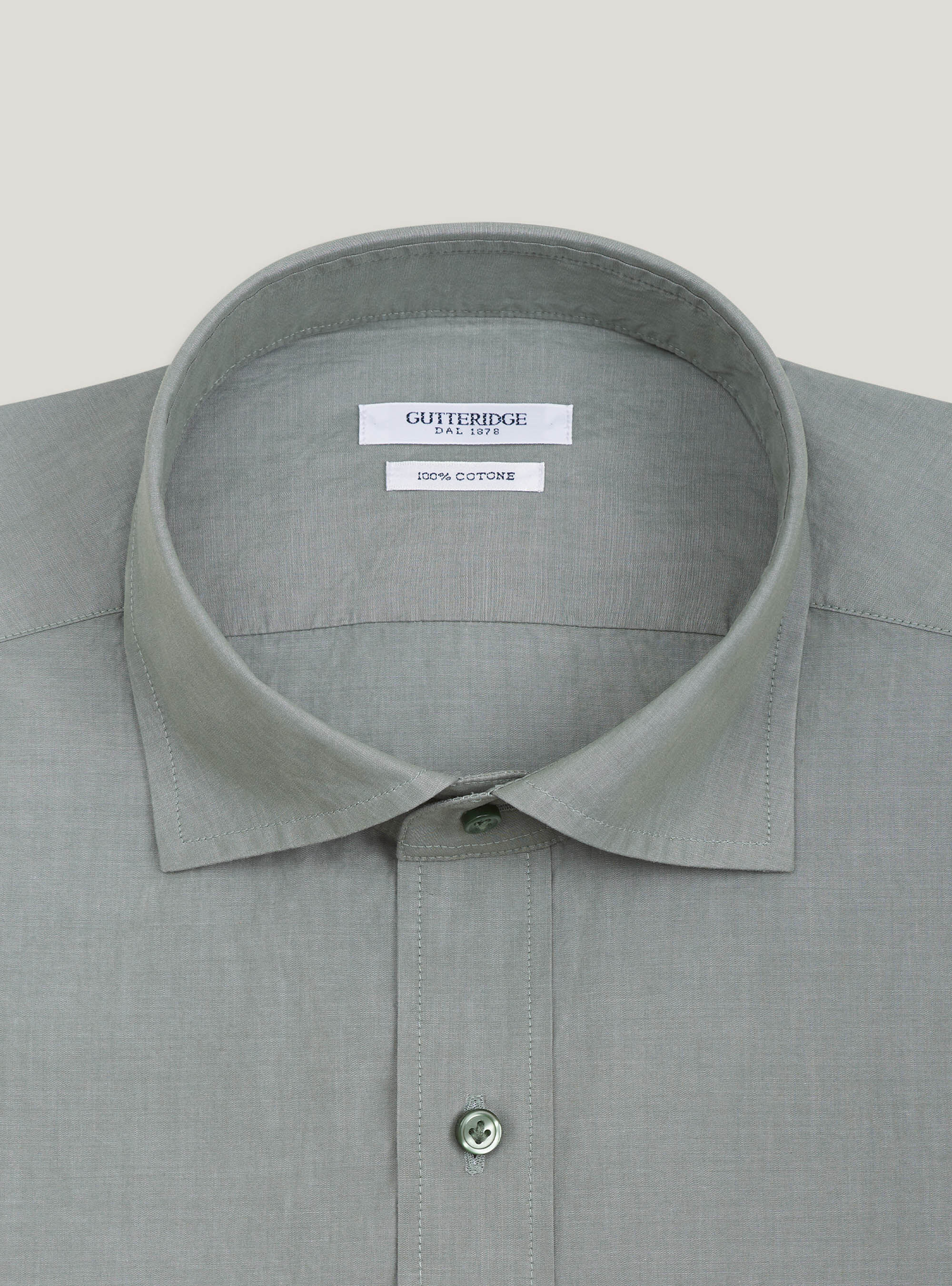 Camicia collo francese in cotone, VERDE