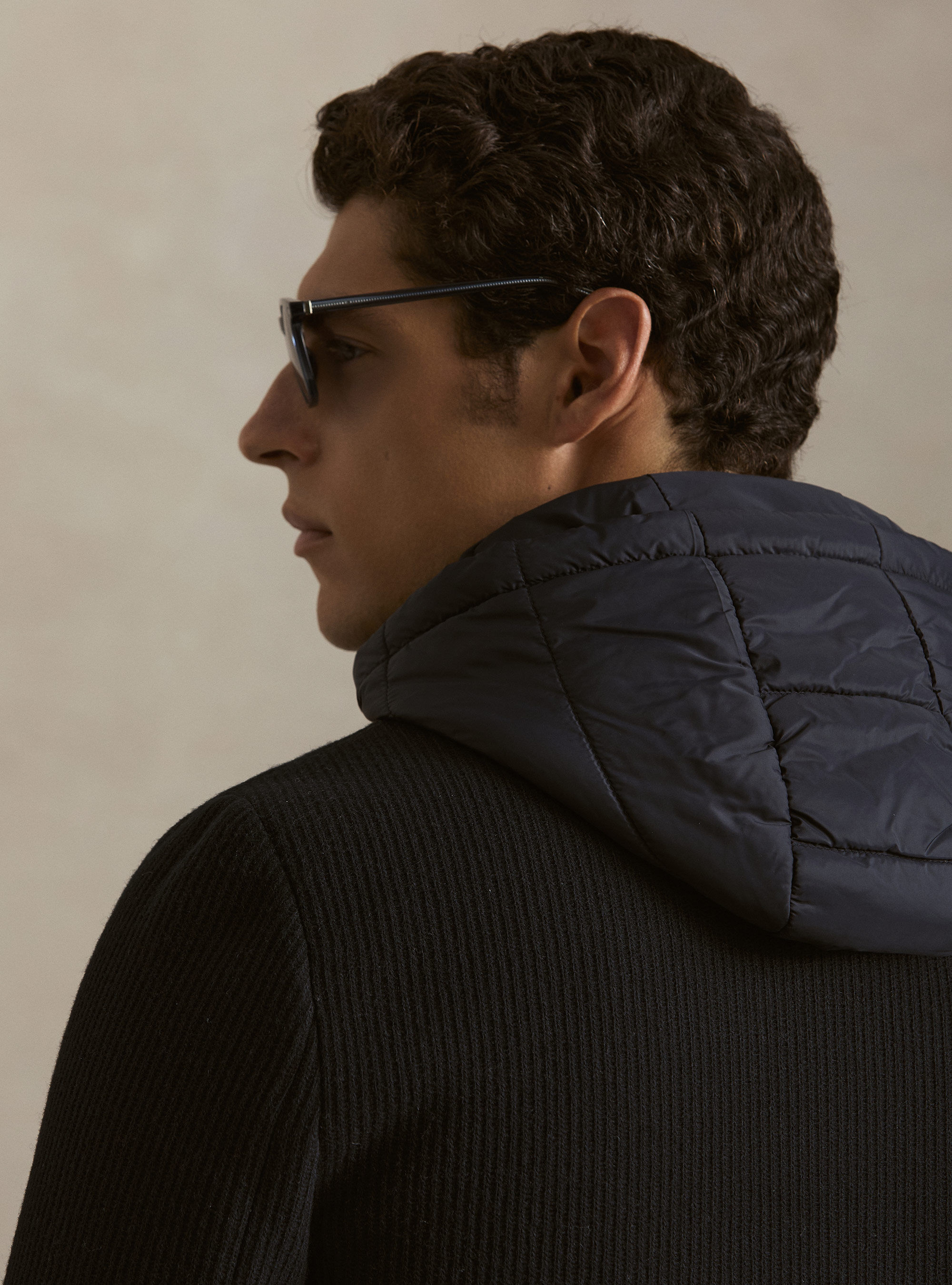 Double-breasted ribbed jacket with removable bib and hood, NAVY BLUE